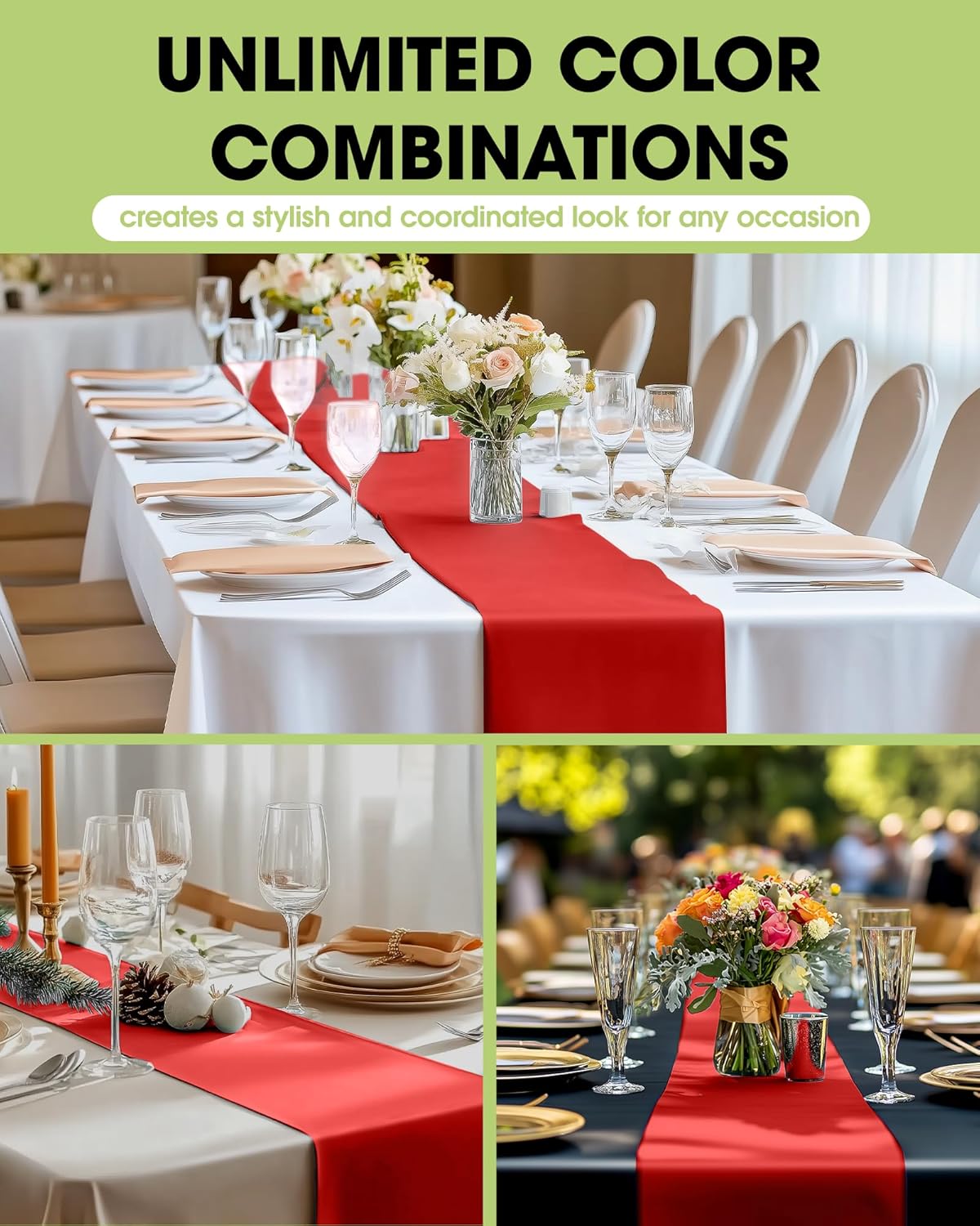 Pureegg Red Plastic Table Runners - 10 Pack, 14'' x 108'', Water Resistant & Disposable Centerpiece Decorations for Table Cloth, Wedding, Birthday, Holiday, Baby Shower, Party, Home Decor