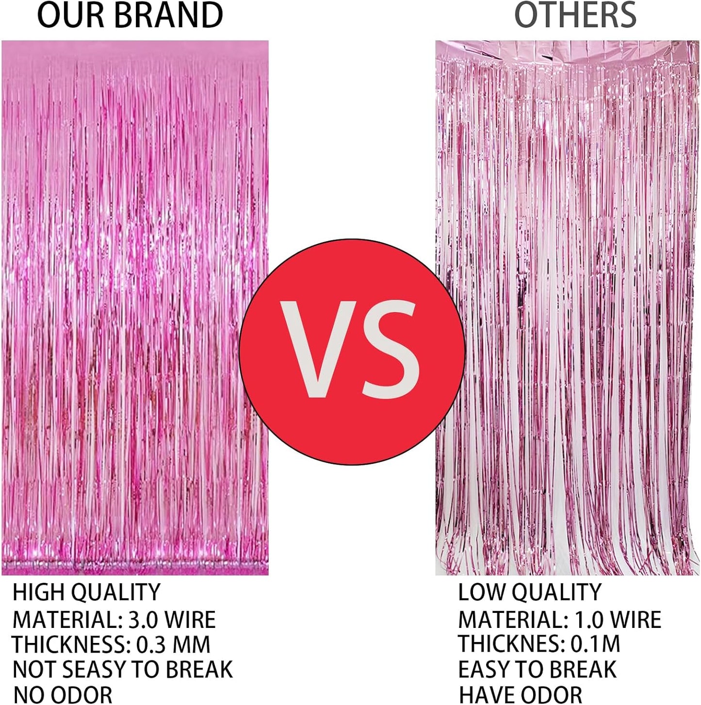 Keyali 2 Pack 3.3 * 8.3 ft Foil Curtain Metallic Tinsel Fringe Curtains Photo Booth Props Backdrop for Birthday Wedding Engagement Baby Shower Christmas Holiday Celebration Partyl,Pink