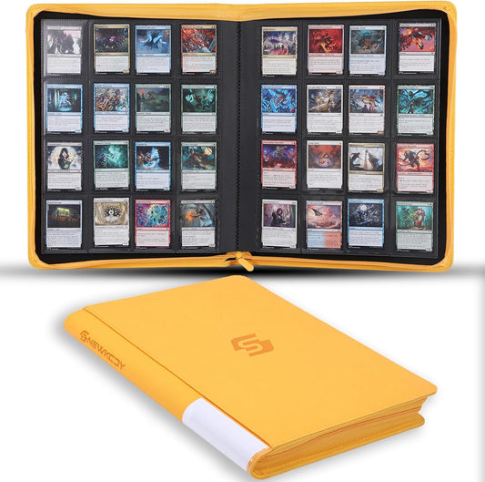 Snekdy premium 1024-pocket trading card binder, 16-pocket cards album, waterproof PU-leather Cover album with side loading, holds gaming, baseball, basketball & sports cards (Yellow)
