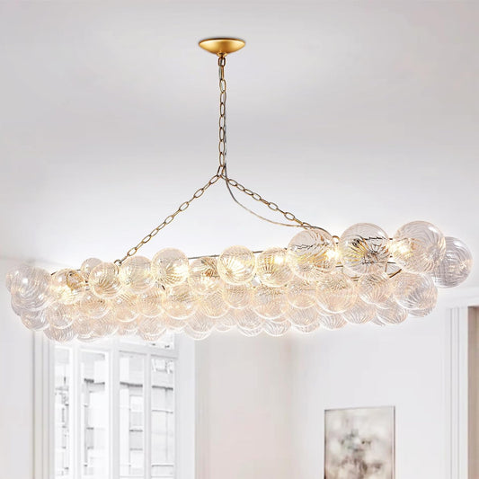 Nordic Bubble Ball Swirled Glass Chandelier, 62 inch Long Rectangular Chandeliers Island Light Fixture for Dining Table Living Room