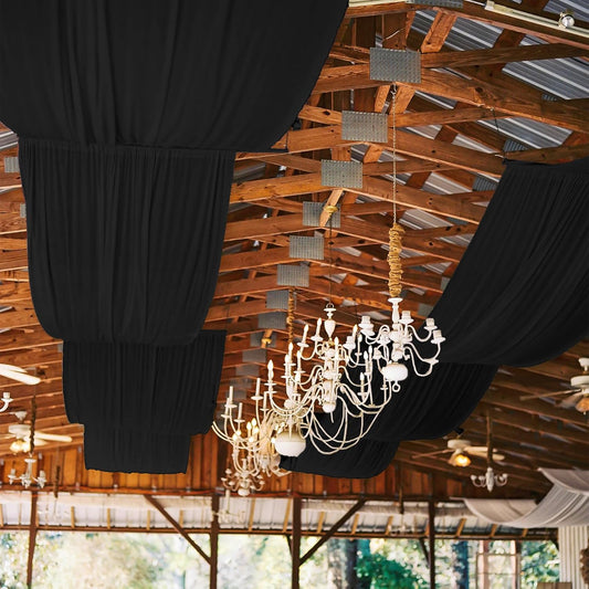 6 Panels Black Ceiling Drapes for Wedding, 5ftx10ft Ceiling Drapes Cheesecloth Sheer Fabric Curtain Wedding Arch Draping Fabric Romantic Ceilings Decorations for Weddings Party Ceremony Stage