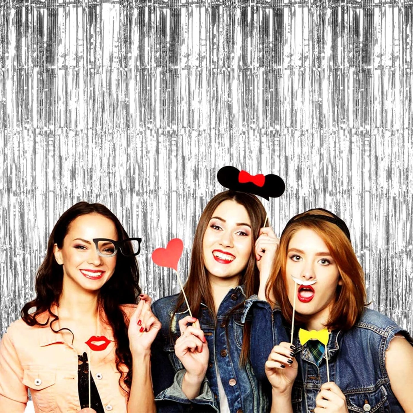 4 Pack Silver Foil Fringe Curtain Backdrop, 3.28Ft x 8.2Ft Metallic Tinsel Foil Fringe Streamer Curtains for Photo Booth Props, Birthday, Wedding, New Year’s, Christmas Decoration Party Supplies