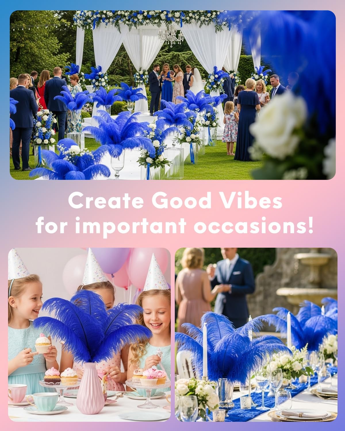 NEWONG 30pcs Royal Blue Ostrich Feathers Natural Bulk 8-10in（20-25cm） Vase Craft Wedding Home Party Centerpieces Christmas Day Decoration