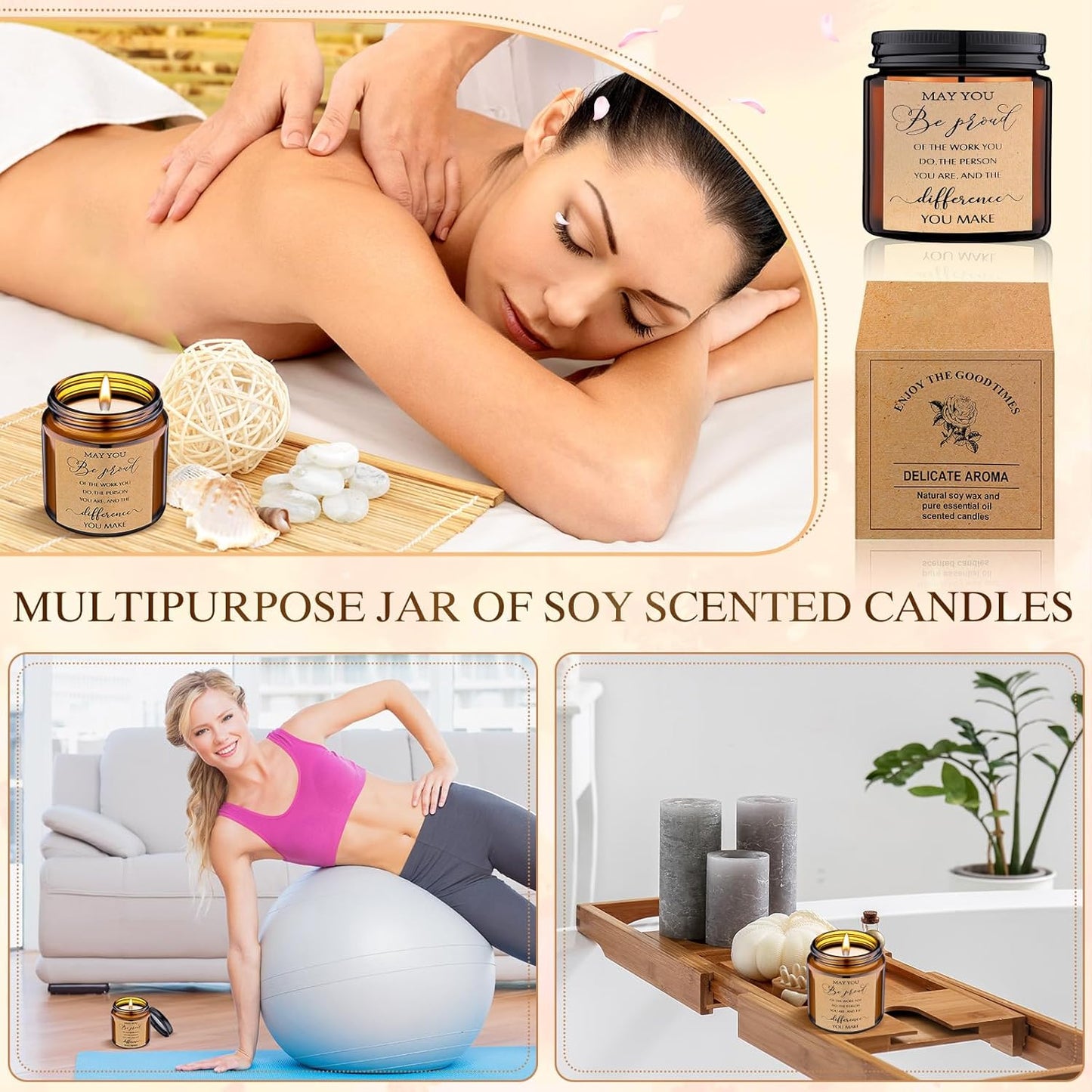 MTLEE 20 Pcs Thank You Gifts Candles 3.5 oz Employee Appreciation Inspirational Scented Soy Wax Candle Thank You Gift Christmas Gifts for Coworker Women Volunteer Teacher(Classic,Brown)