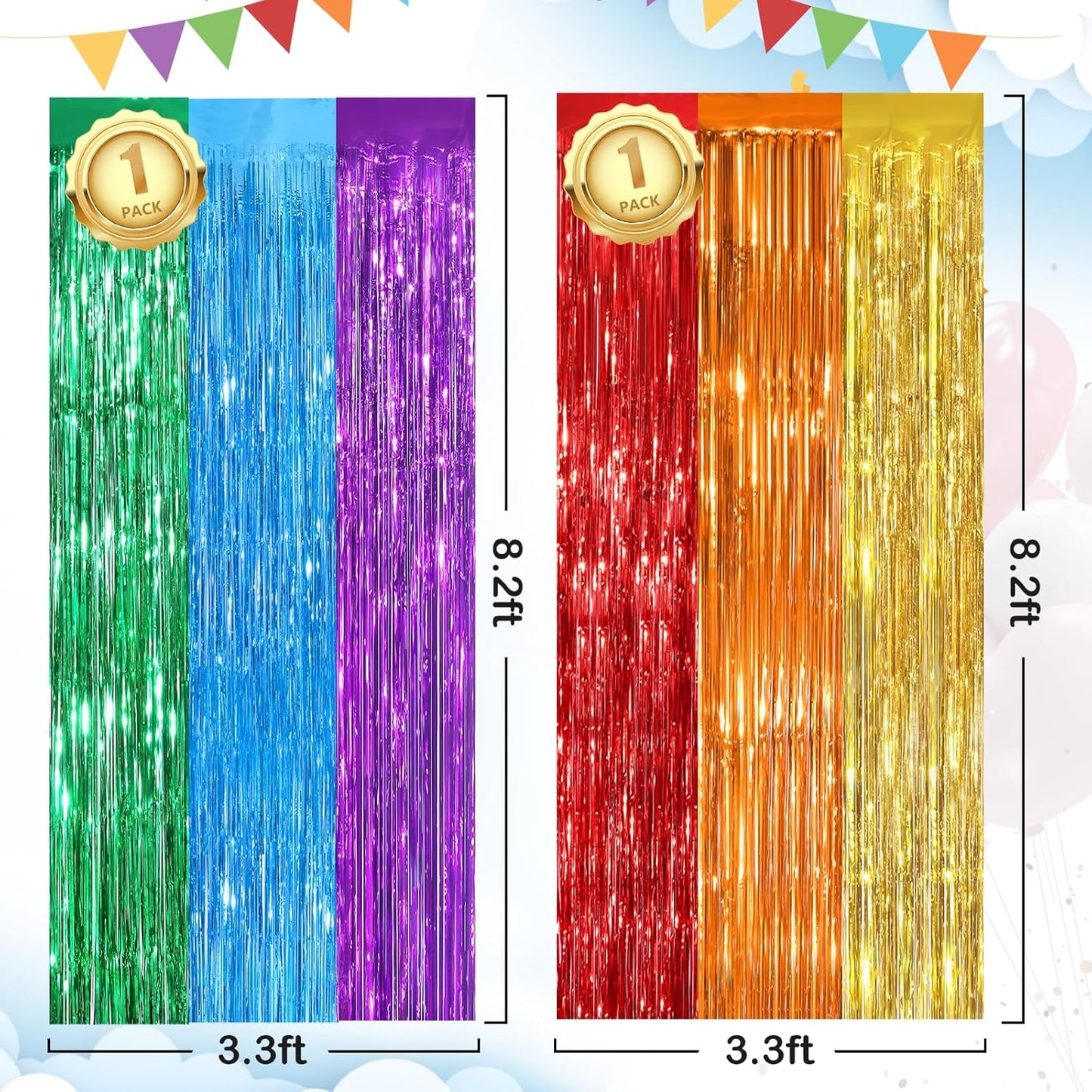 Rainbow Fringe Curtain Party Streamers 2Pack 3.3 x 8.3 Ft Foil Fringe Backdrop Curtains for Birthday Wedding Bridal Baby Shower Holiday Tinsel Streamers Rainbow Party Decorations Door Streamer