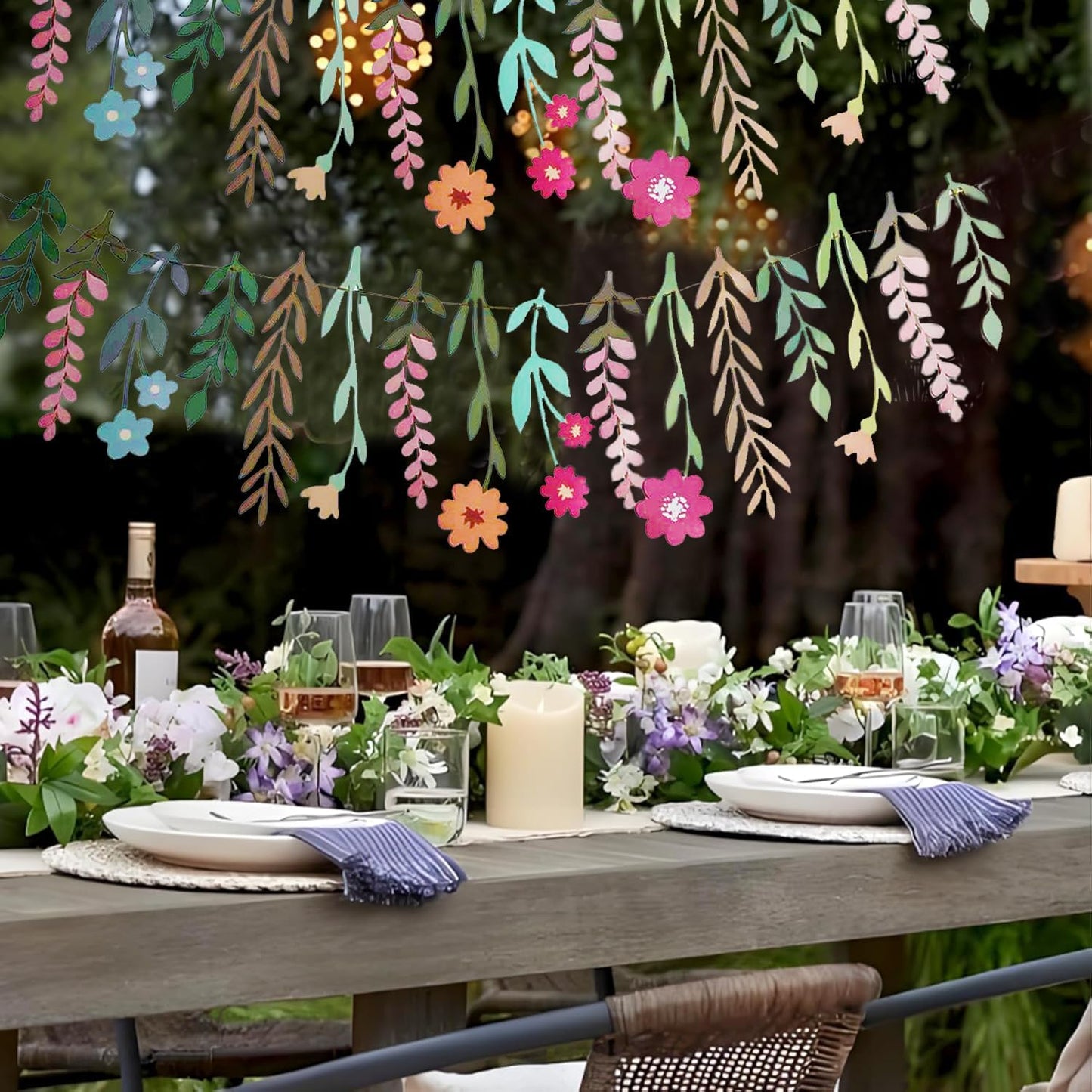 2PCS Flower Party Banner Wildflower Party Decorations Double-Sided Waterproof Flower Garland Baby Shower Birthday Tea Party Supplies Garden Picnic Wedding Backdrop Indoor Outdoor