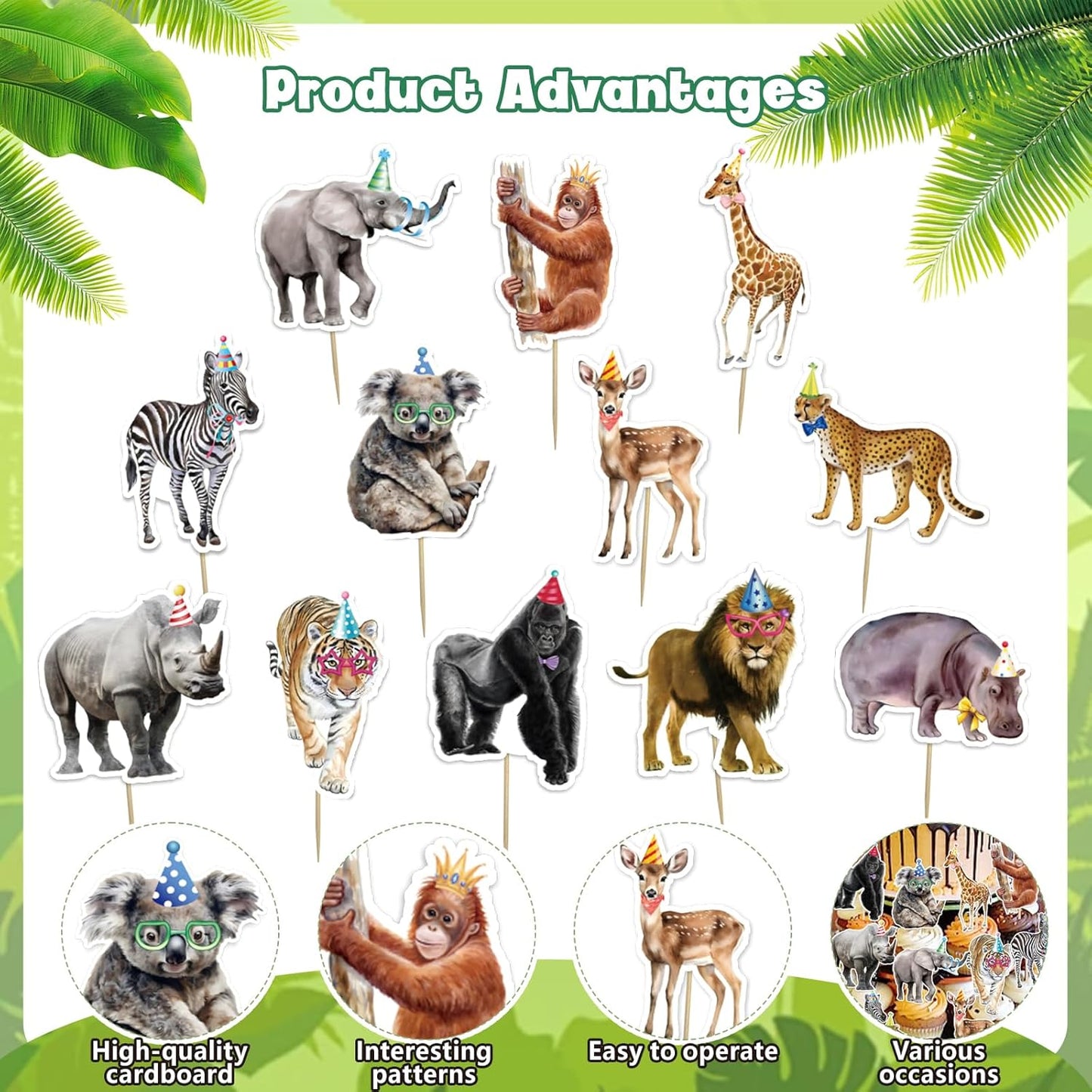 36 PCS Safari Happy Birthday Cupcake Toppers Jungle Theme Party Decorations Baby Shower Cake Decor Cupcake Decorations Cake Decorating Party Supplies Decor for Boys Girls Baby Shower