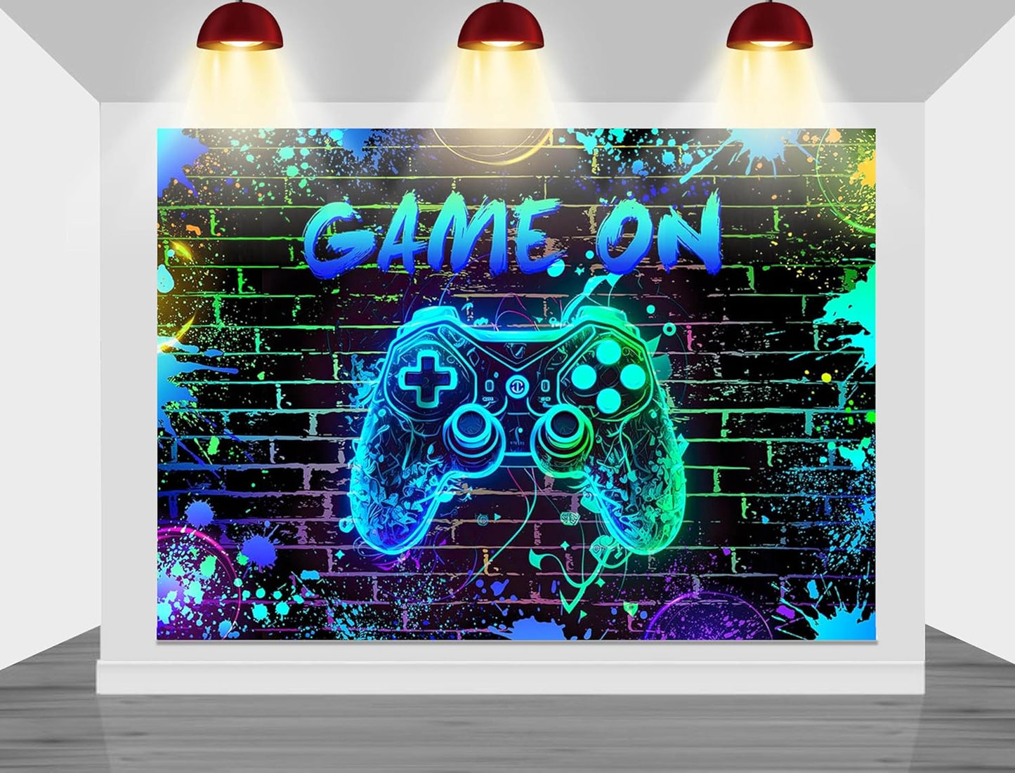 Mocsicka Game On Backdrop Video Game for Boys Level Up Birthday Party Decoration Game Night Arcade Neon Glow Gamer Banner Photography Background (Blue, 10x7ft(120"x82"))