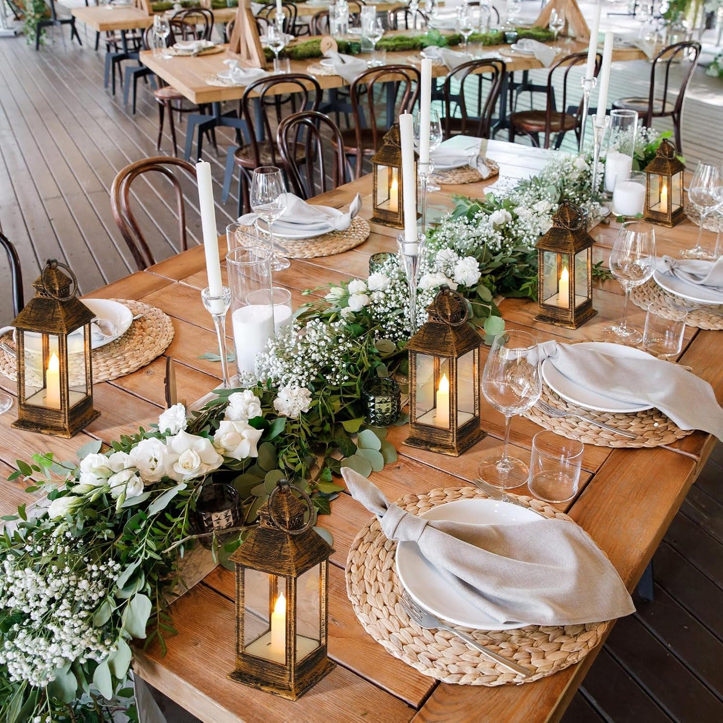 Hoolerry 24 Set Halloween Mini Lanterns with LED Candles 5.5'' Decorative Hanging Small Vintage Lantern Centerpiece Battery Powered for Wedding Table(Retro)