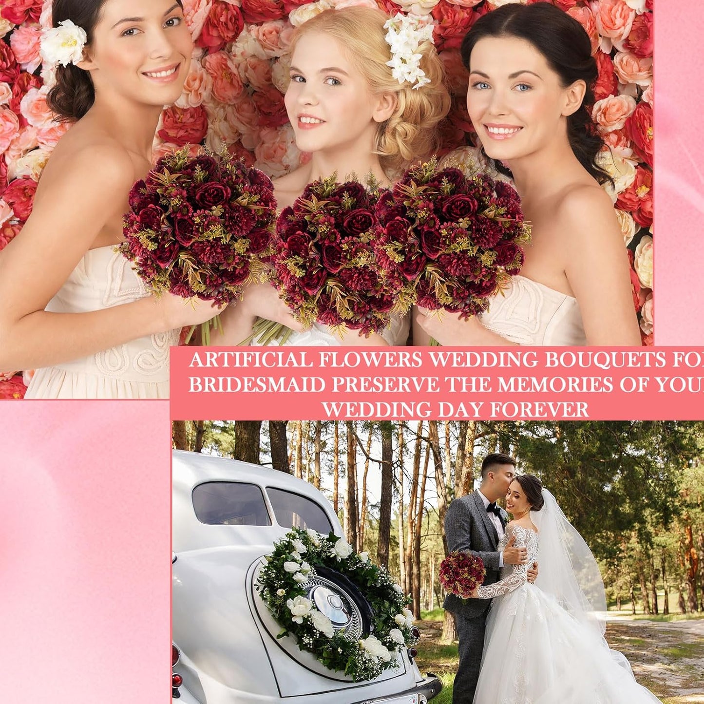 Tigeen Artificial Flowers Artificial Peonies Silk Flowers Faux Peony Fake Peony Silk Hydrangea Bouquet for Wedding Table Centerpiece Floral Vase Decor(Claret,12 Bundles)