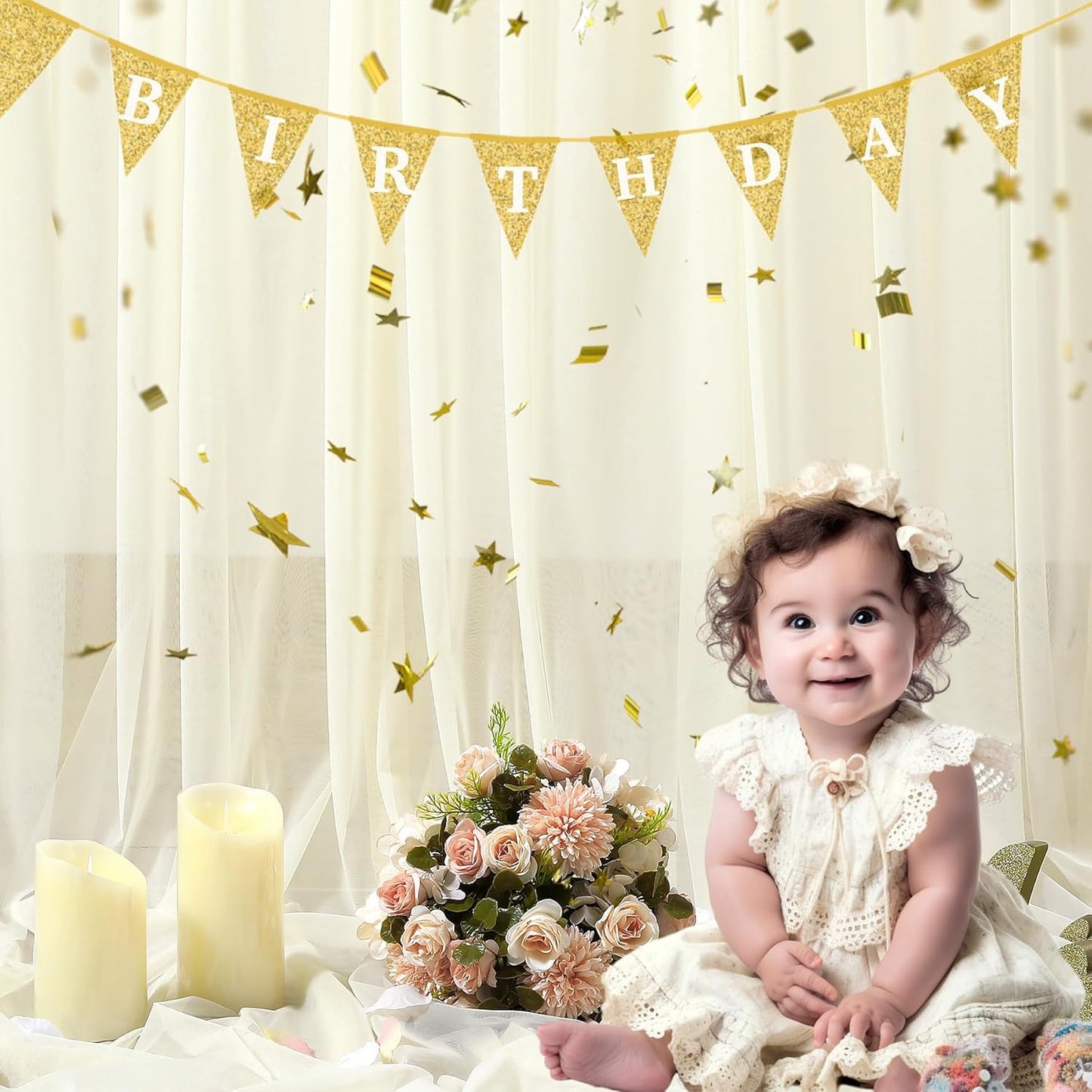 Ivory Tulle Backdrop Curtain for Wedding Parties 10ft x 10ft Sheer Backdrop Curtains for Bridal Shower Birthday Baby Shower Photo Shoot Background Decorations 2 Panels 5ft x 10ft