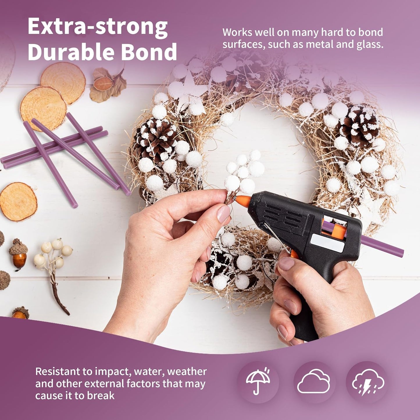 MATUFF light purple Hot Glue Sticks Mini 0.27" x 5.9 inches, Hot Melt Mini Glue Sticks Colored for All Temperature Mini Glue Guns, for Craft Arts and Wedding Cards Stamp Sealing, Bulk hot Glue 60 Pack