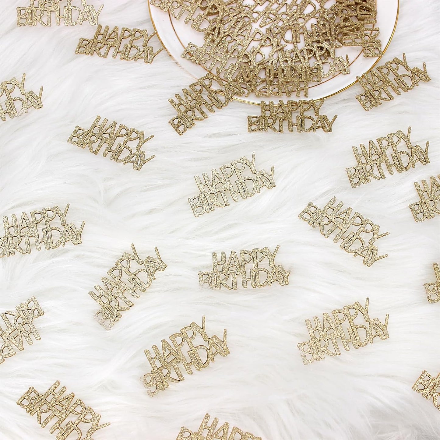 Champagne-Gold Happy Birthday Confetti for Tables Light Gold Glitter Birthday Party Table Scatters for Adult/Kids Birthday Anniversary DIY Crafts Party Supplies 100PC