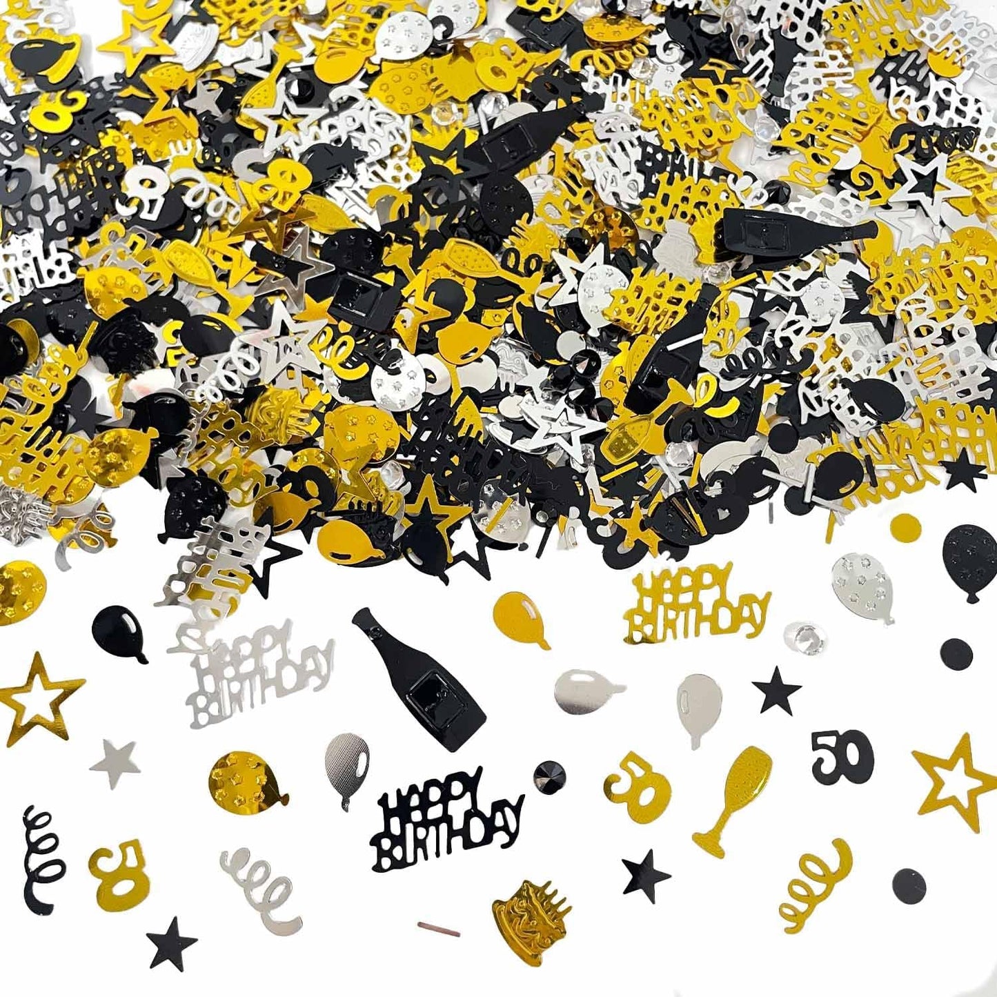50th Birthday Confetti 50 Confetti Party for Table Metallic Foil Table Scatter Decoration Birthday Centerpieces for Party DIY Arts Crafting Supplies, Gold Black and Silver