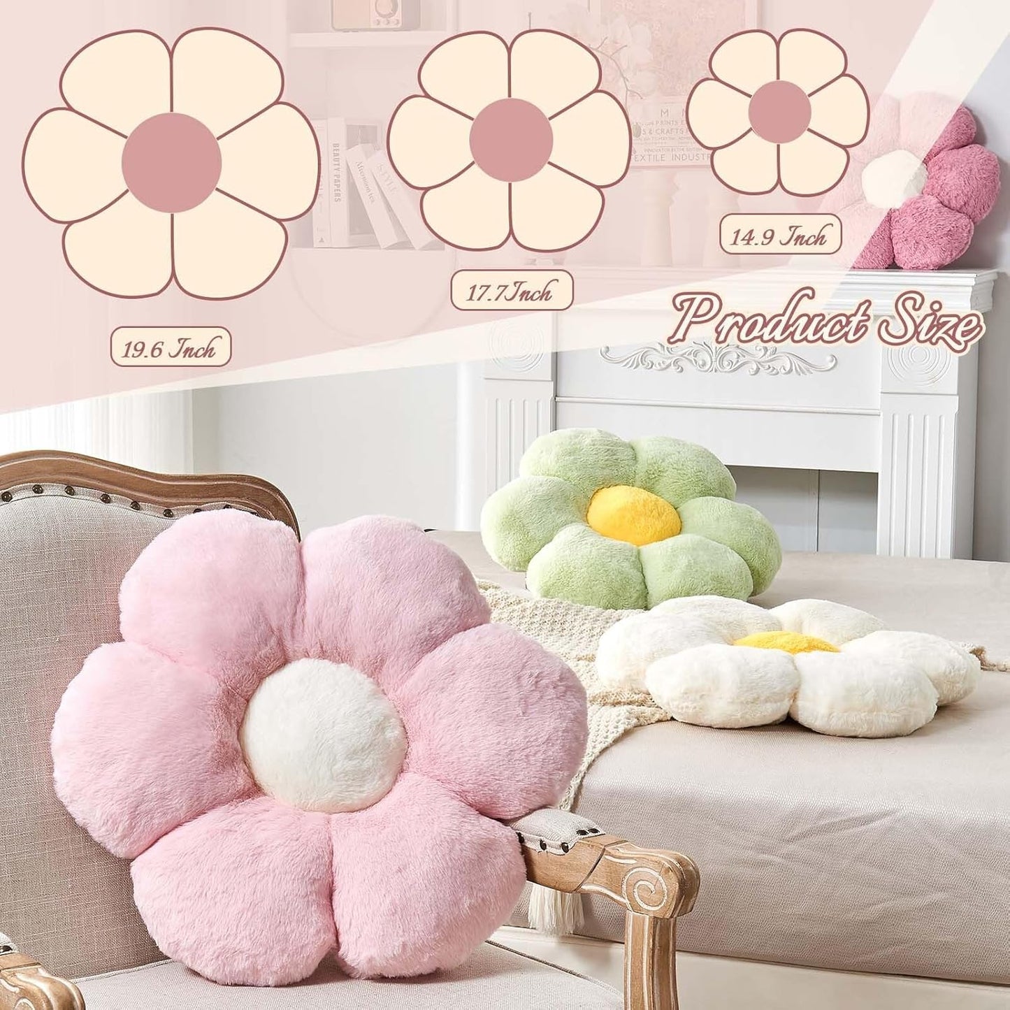 Yellow Flower Pillow, 17.7" Flower Shaped Plush Decorative Throw Pillow for Bed