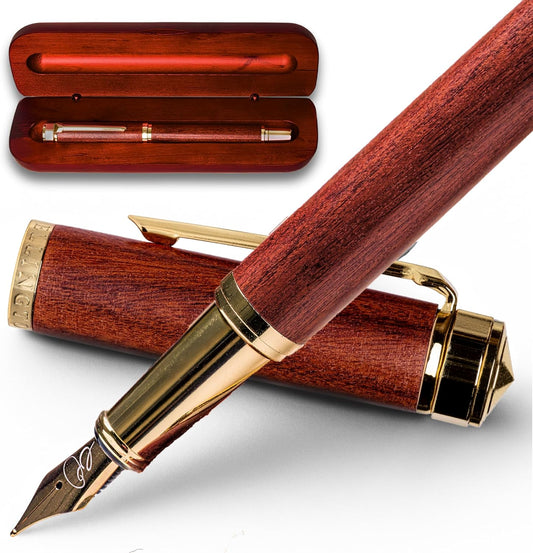 Ellington Pens Elegant Wood Fountain Pen Set – Includes Wooden Pen Box, Ink Converter, 6 Ink Cartridges, and Gift Box – Writing, Calligraphy