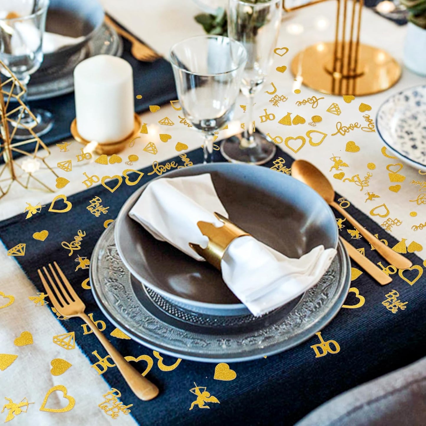 200pcs Wedding Table Confetti, 10 Shapes Table Scatters Glitter Diamond Ring Circle Dots Hearts for Bridal Shower Marriage Ceremony Anniversary Valentine's Day Party Decorations