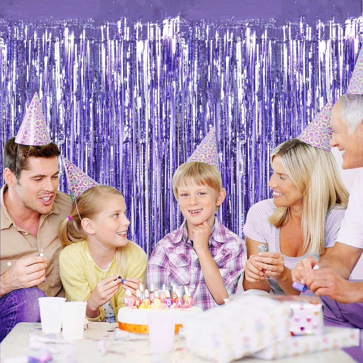 TONIFUL 3Pcs Light Purple Door Streamers Purple Photo Booth Backdrop Metallic Streamers Foil Fringe Curtains for Birthday,Christmas,New Year,Bachelorette,Grad Party Streamers Decor(9.9ft x 6.6ft)