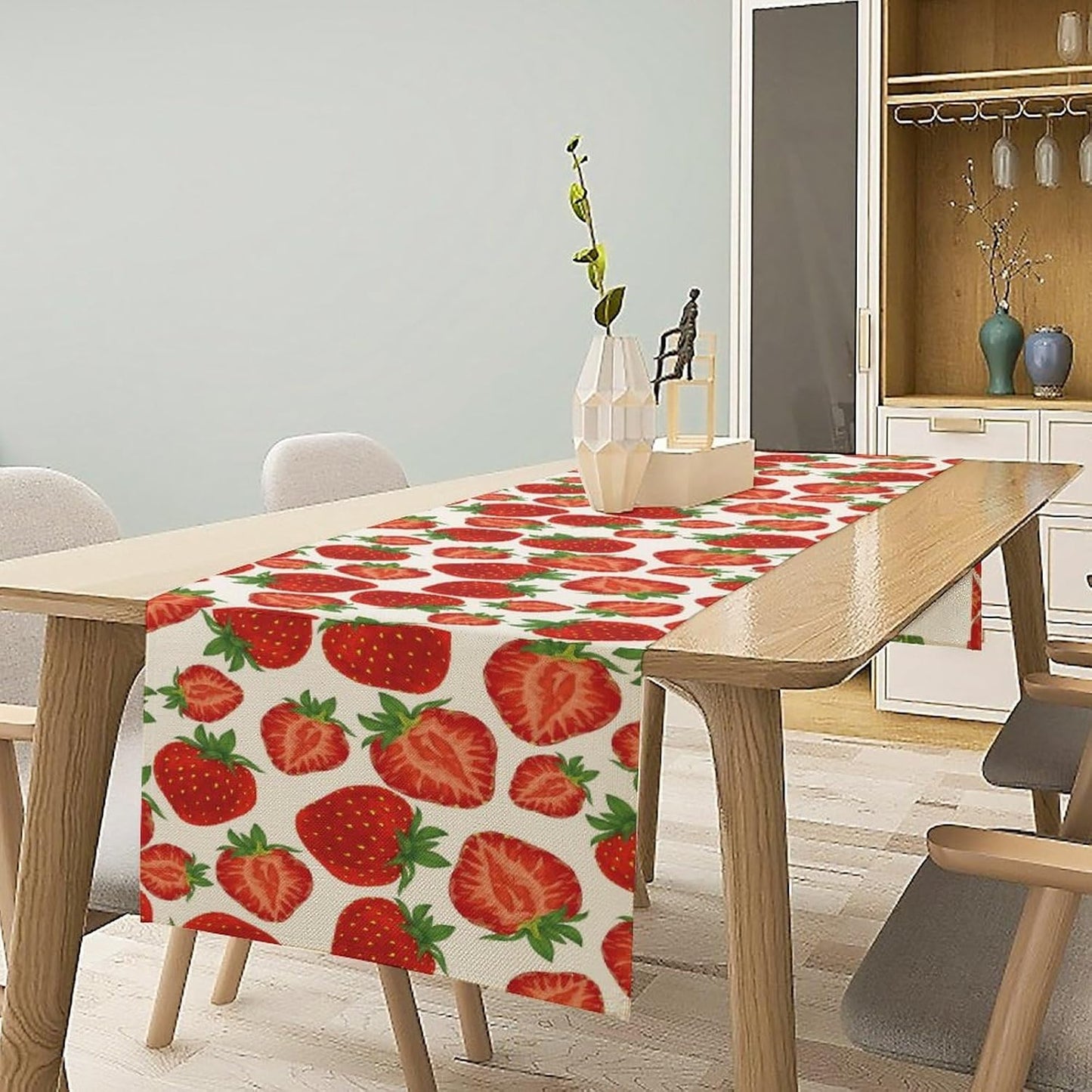 Strawberry Table Runner,Spring Summer Fruit Print Table Runner for Kitchen Dining Table Home Party Decoration 13x36 Inch