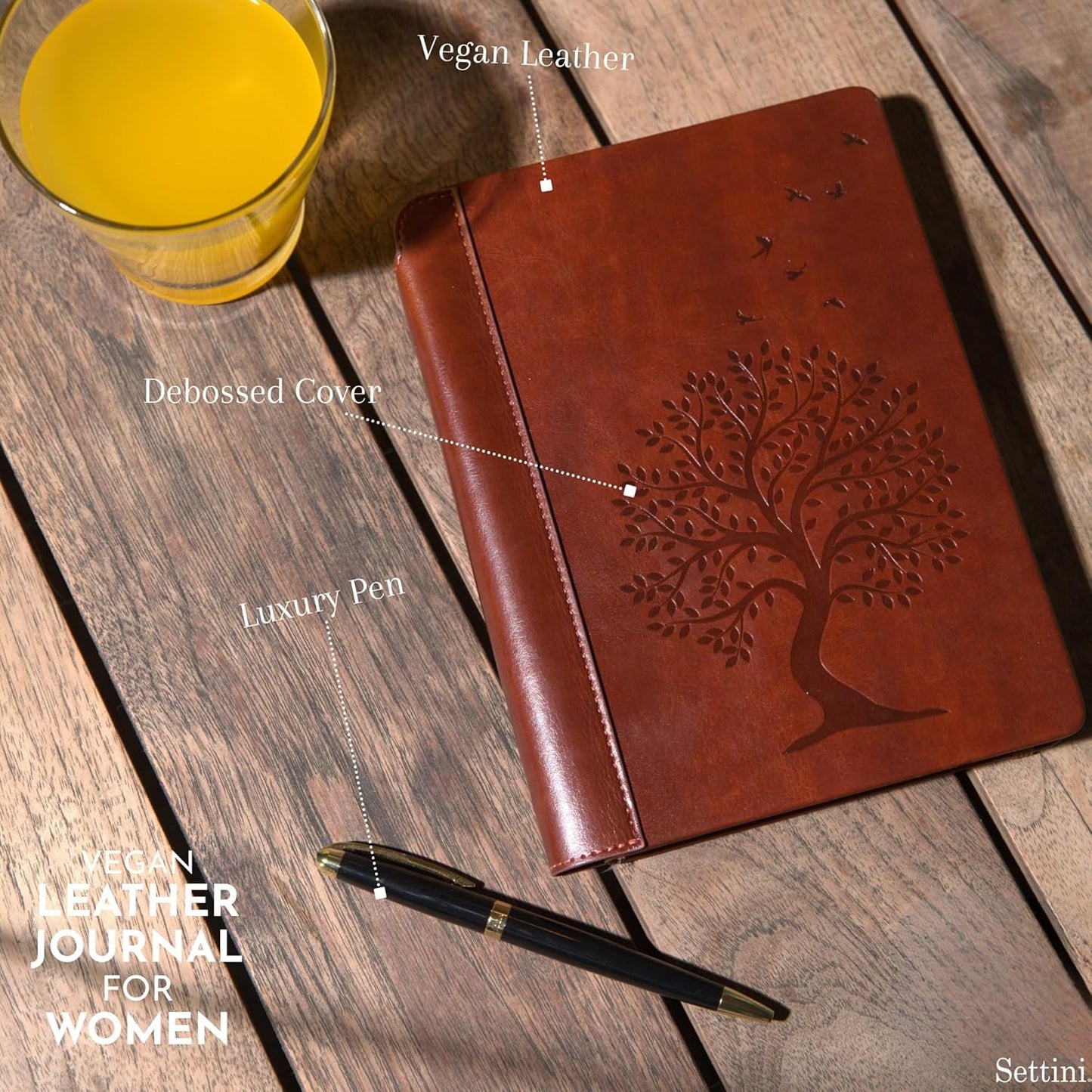 SETTINI® Tree of Life Journal Gift Set - Hardcover Vegan Leather, Unique Pen Holder, Lined, 192 Pages, 6 x 8.5 inches - Includes Pen for Writing and Travel - Birthday Gift