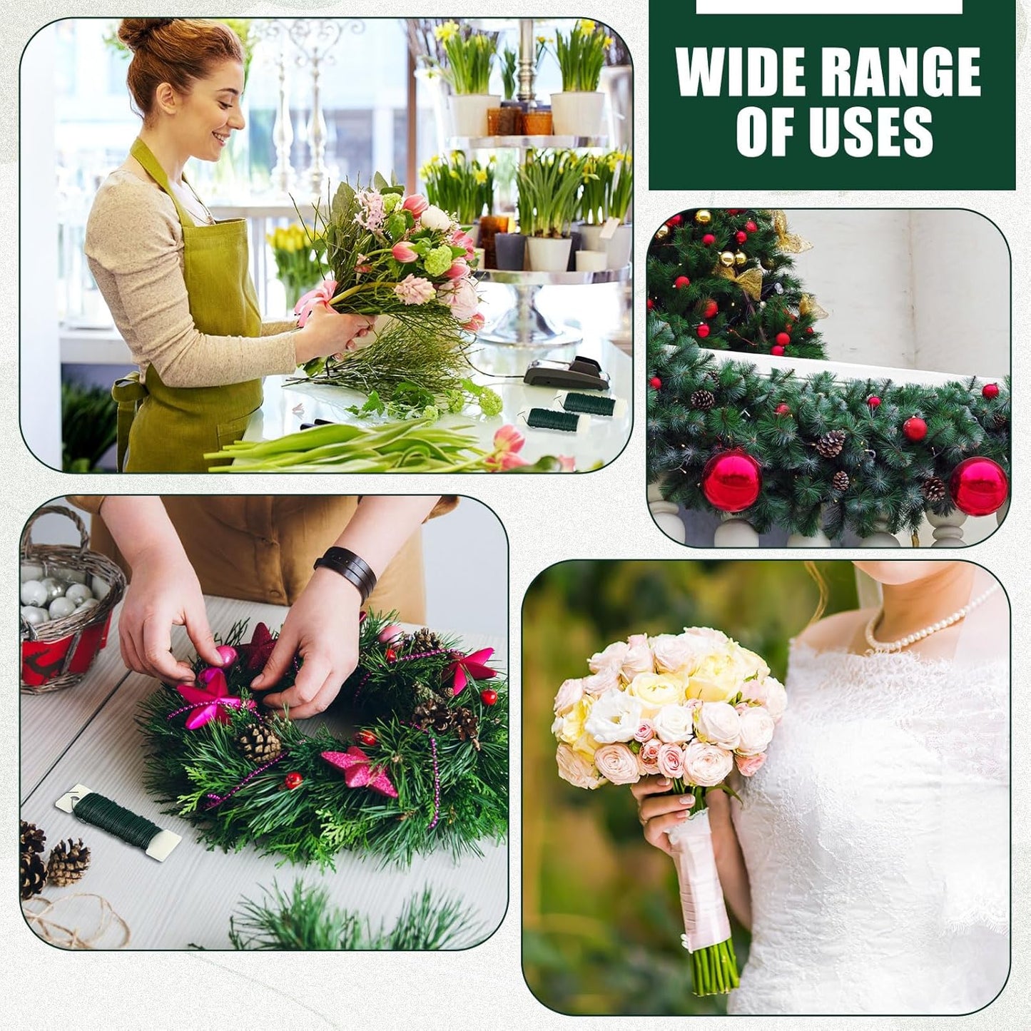 Ferraycle 48 Pack Green Floral Wire 38 Yards 22 Gauge Flexible Paddle Florist Christmas Green Wire for Crafts Christmas Wreaths Tree Garland and Floral Flower Arrangements