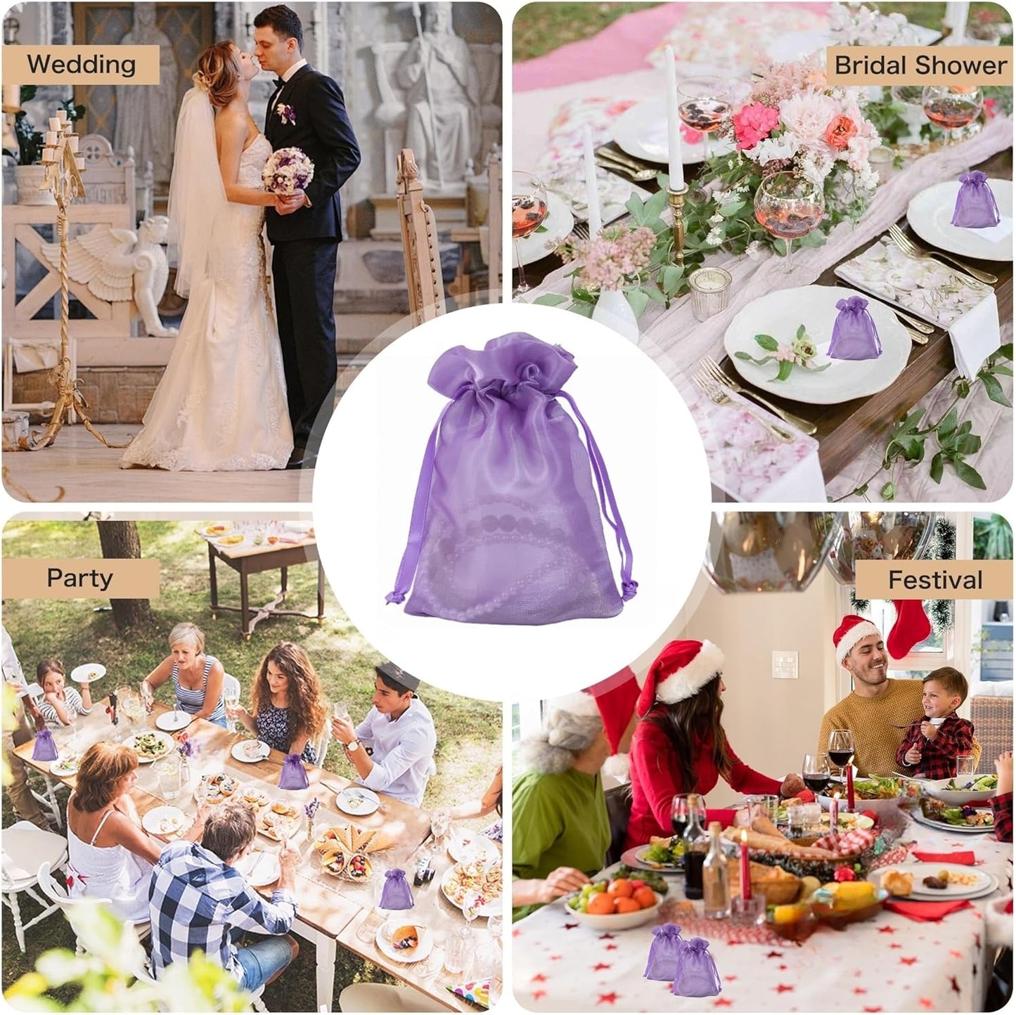 20 Pcs Purple Small Organza Bags 3X4 inch for Wedding Favors with Drawstring, Mini Mesh Gift Bags Jewelry Pouch for Candy Bridal Shower Party Favor Baby Shower Christmas