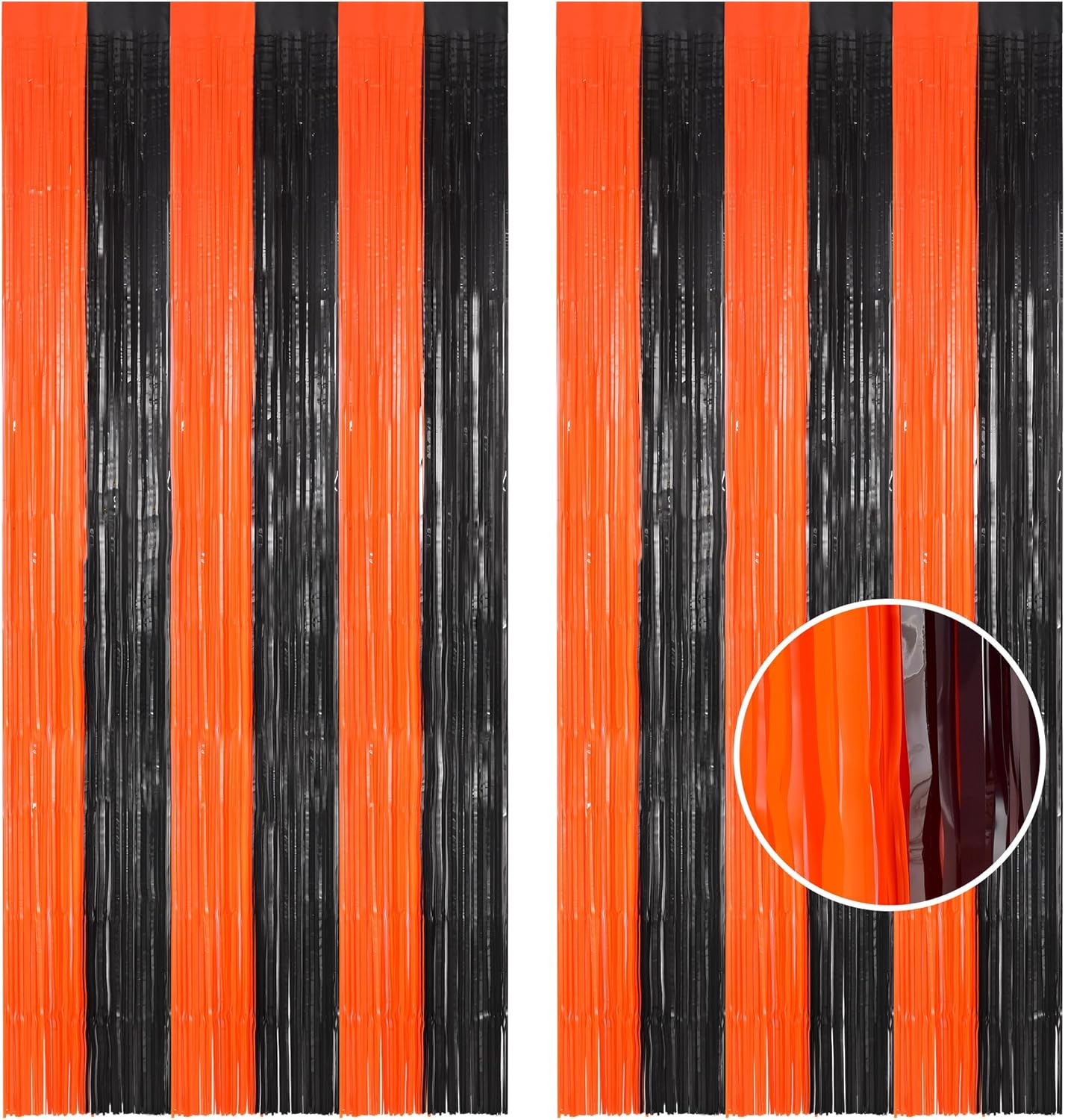 BRAVESHINE Tinsel Photo Backdrop Curtains - 2 Pack 3.2x8.2ft Black Orange Foil Fringe Streamer Curtain for Birthdays, Halloweens, Basketball, Pumpkins, Home, Indoor or Outdoor Party Decorations