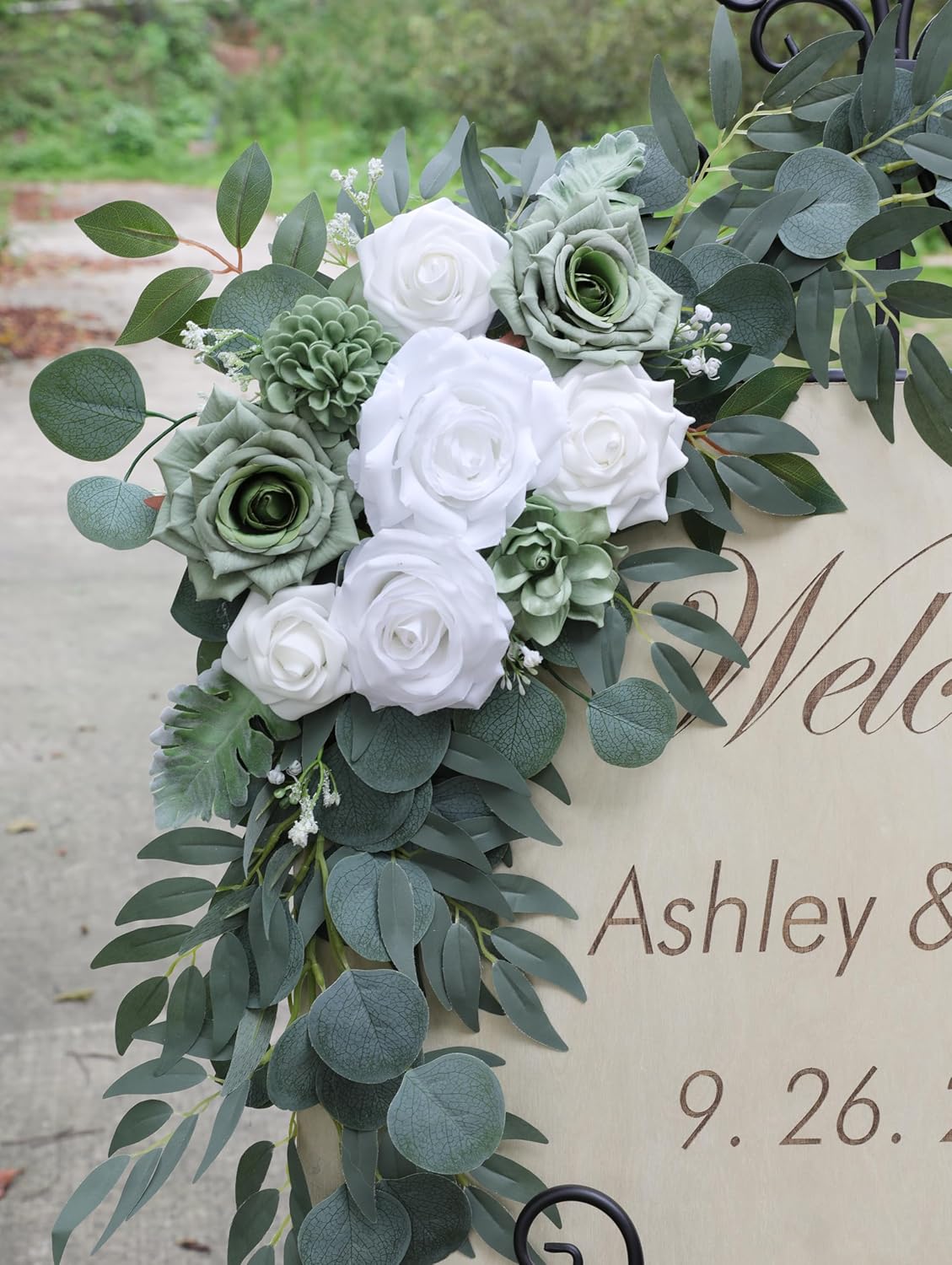 ponatia Wedding Arch Flowers (Pack of 2), Artificial Sage Green Wedding Flowers for Wedding Welcome Signs Decorations and Flower Arch for Wedding Ceremony Reception (Sage Green)