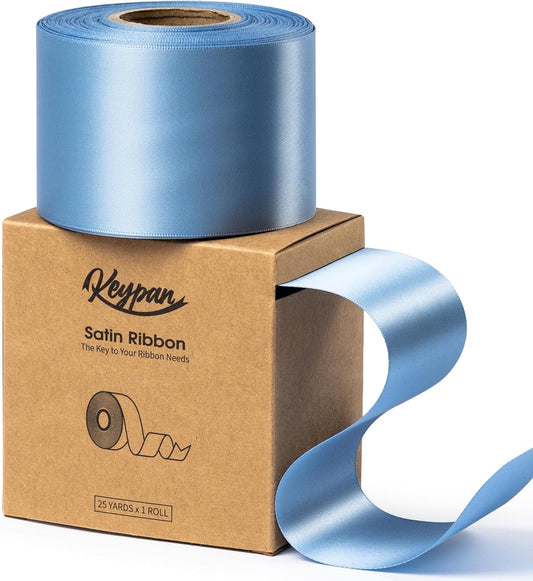 French Blue Satin Ribbon 2.5 Inch Double-Faced Ribbons 25 Yards for Gift Wrapping Flower Bouquet Wedding Paper Bows Invitations Crafts