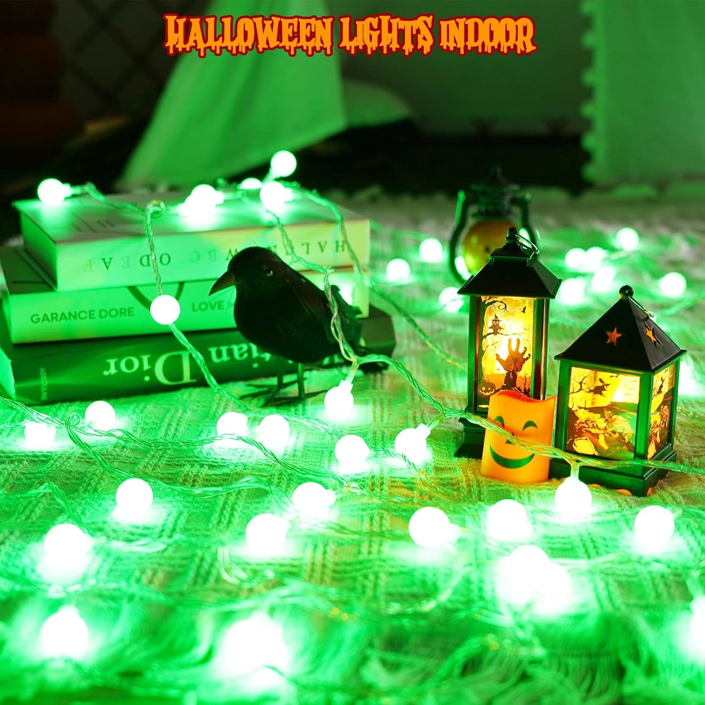 Connectable Green Halloween Lights Outdoor Indoor - 43FT 100LED Globe String Lights Plug in with Timer, 13 Modes Fairy Light Waterproof for Party Halloween Decorations Bedroom Decor