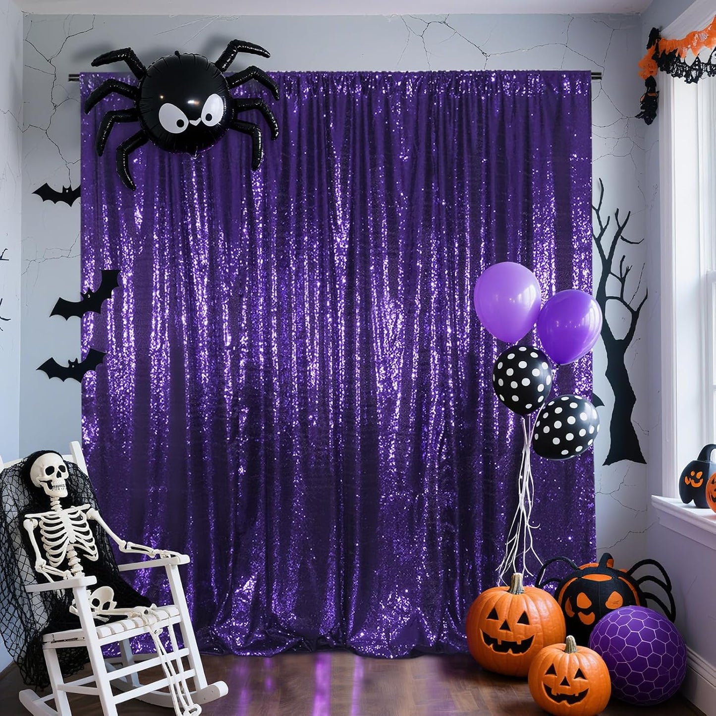 Poise3EHome 10Ft x 10Ft Purple Sequin Backdrop Curtain, Glitter Thick Satin Background Drapes, Sparkly Opaque Photography Curtain, Sequence Backdrop for Halloween Wedding Party Decor