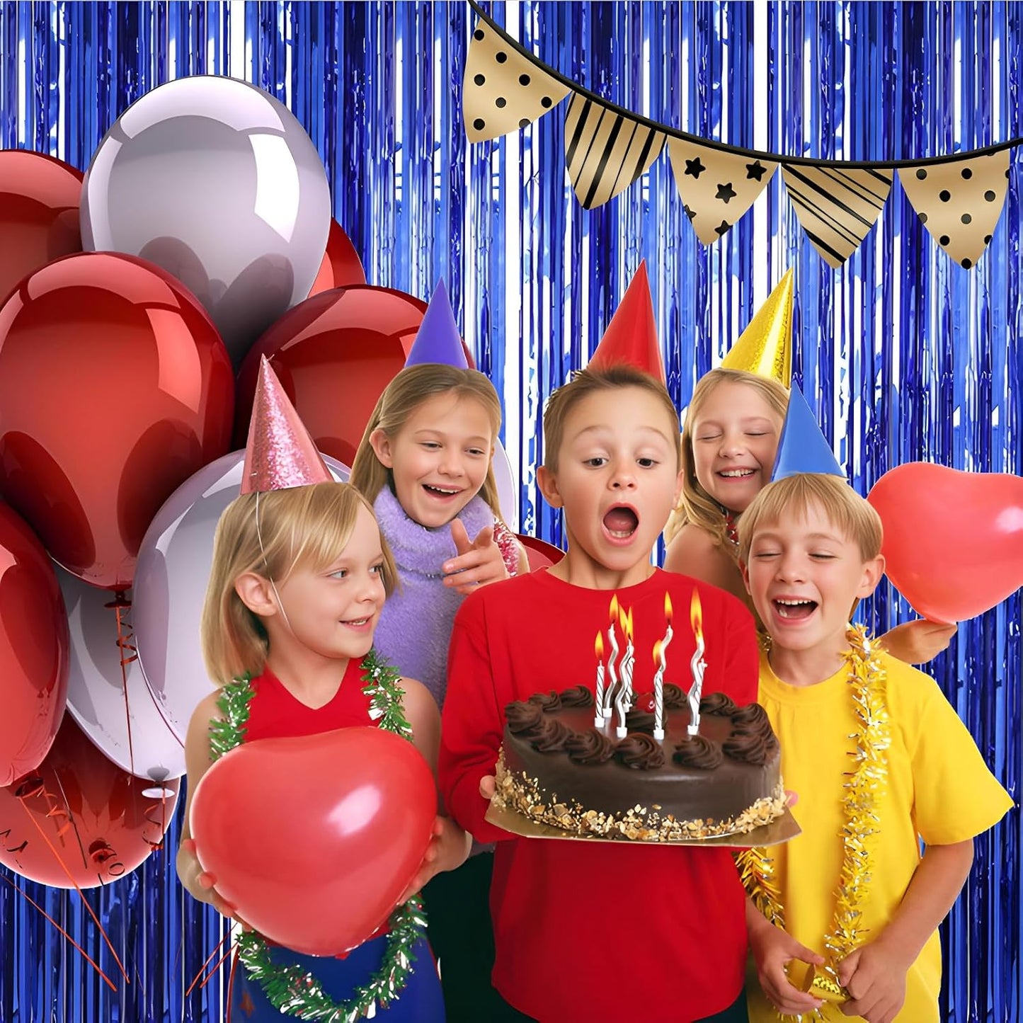 4 Pack 3.3 * 8.3 ft Foil Curtain Metallic Tinsel Fringe Curtains Photo Booth Props Backdrop for Birthday Wedding Engagement Baby Shower Christmas Holiday Celebration Party,Blue