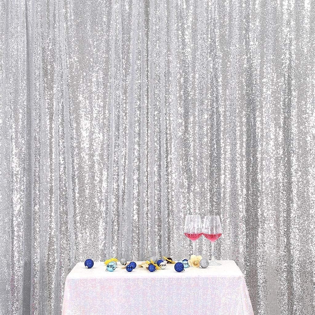Poise3EHome Silver Backdrop,8FT x 10FT Silver Sequin Photography Backdrop Curtain for Party Decoration