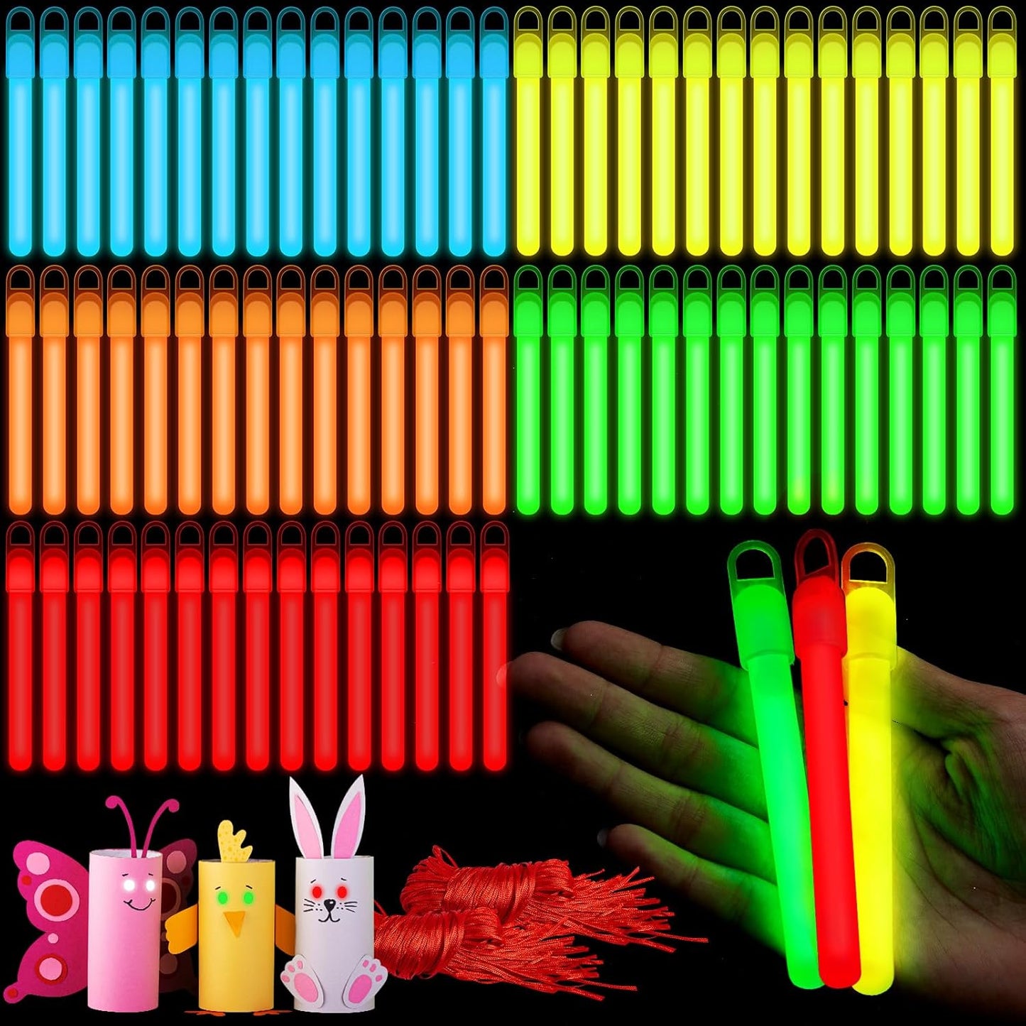 Lewtemi 4" or 6" 100 Pack Bright Glow Sticks Bulk, Glow in The Dark Party Supplies Birthday and Holidays Party Favors