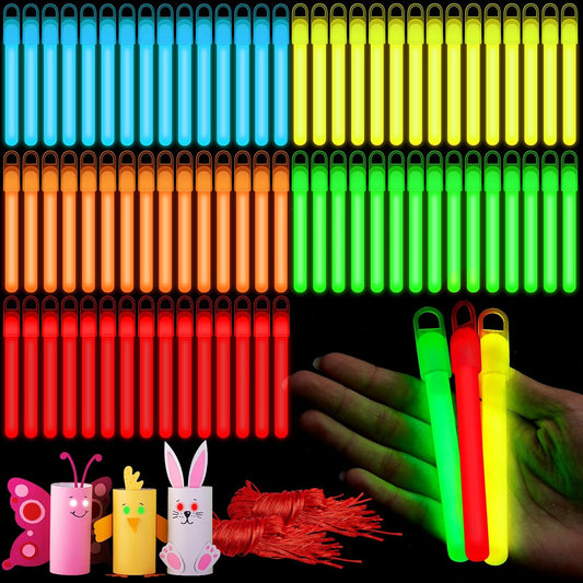 Lewtemi 4" or 6" 100 Pack Bright Glow Sticks Bulk, Glow in The Dark Party Supplies Birthday and Holidays Party Favors