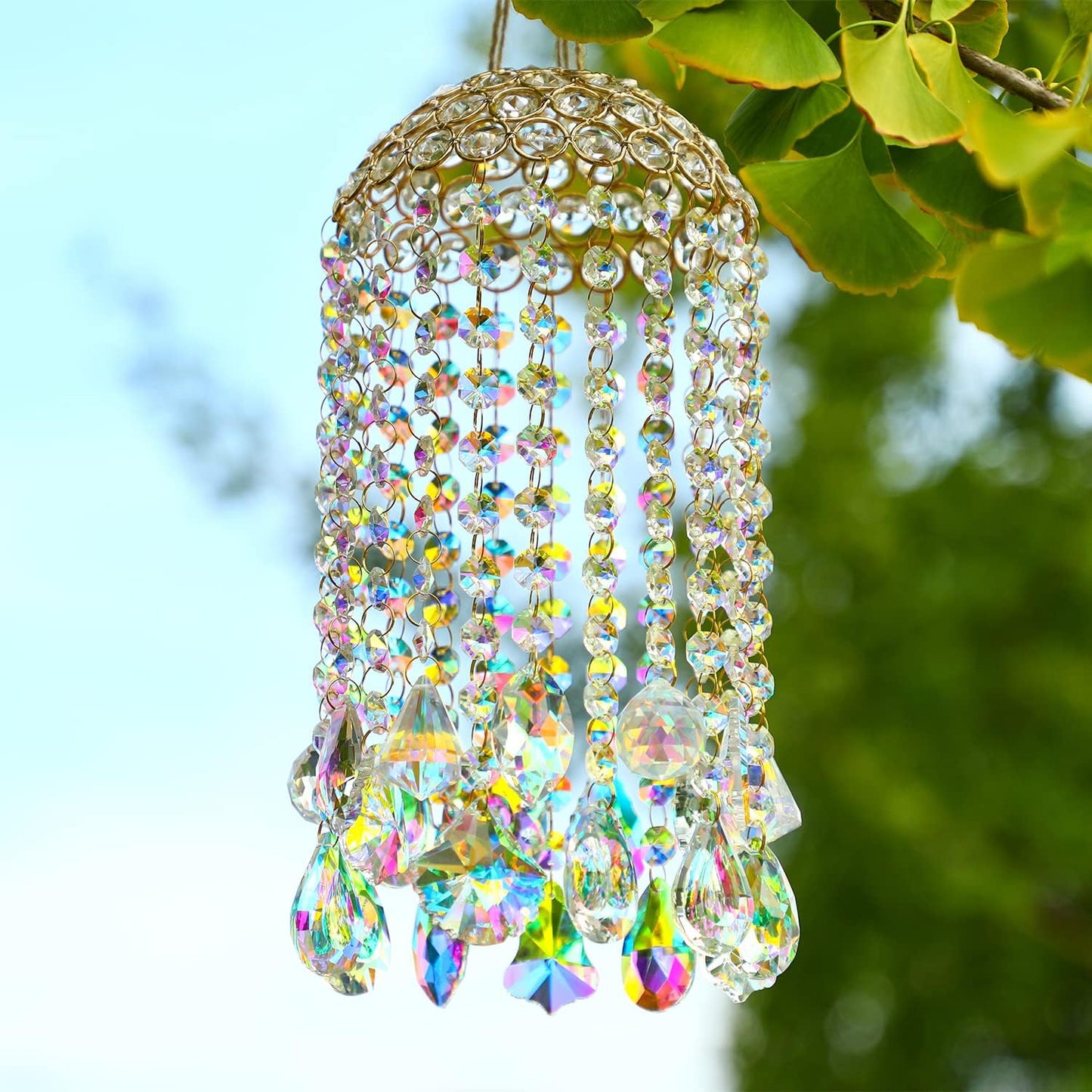 Crystal Chandelier Wind Chimes Suncatcher Pendant, Aurora Light Catcher for Window Indoor Outdoor Ornament, Gift for Mothers Day Christmas Day