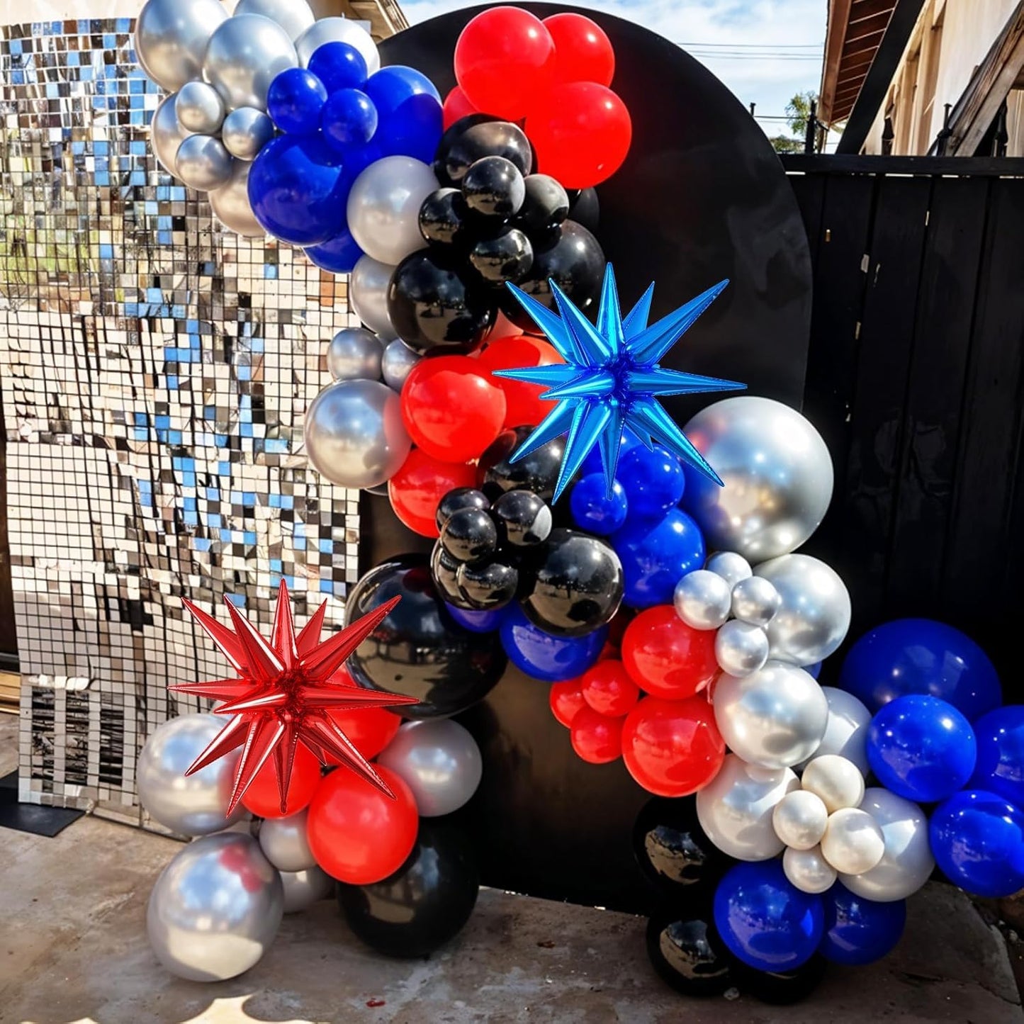 Red Blue Black Balloons, 12 Inch Black Red Royal Blue Metallic Silver Confetti Balloons with Star Foil Balloon for Man Boys Birthday Party Baby Shower Graduation Party Decoration