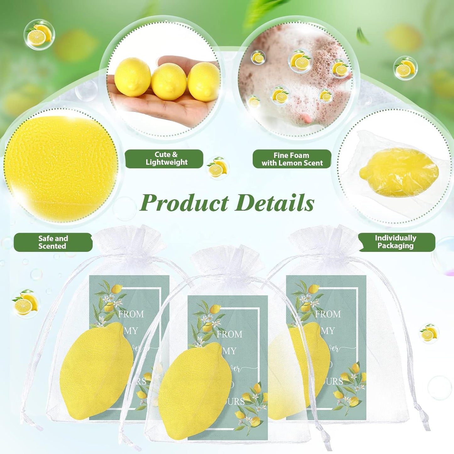Lounsweer Set of 50 Wedding Lemon Soap Favors Mini Bridal Shower Favors Natural Lemon Shaped Soap Bar with from My Shower to Yours Cards and White Organza Bags for Party Baby Shower Decorations