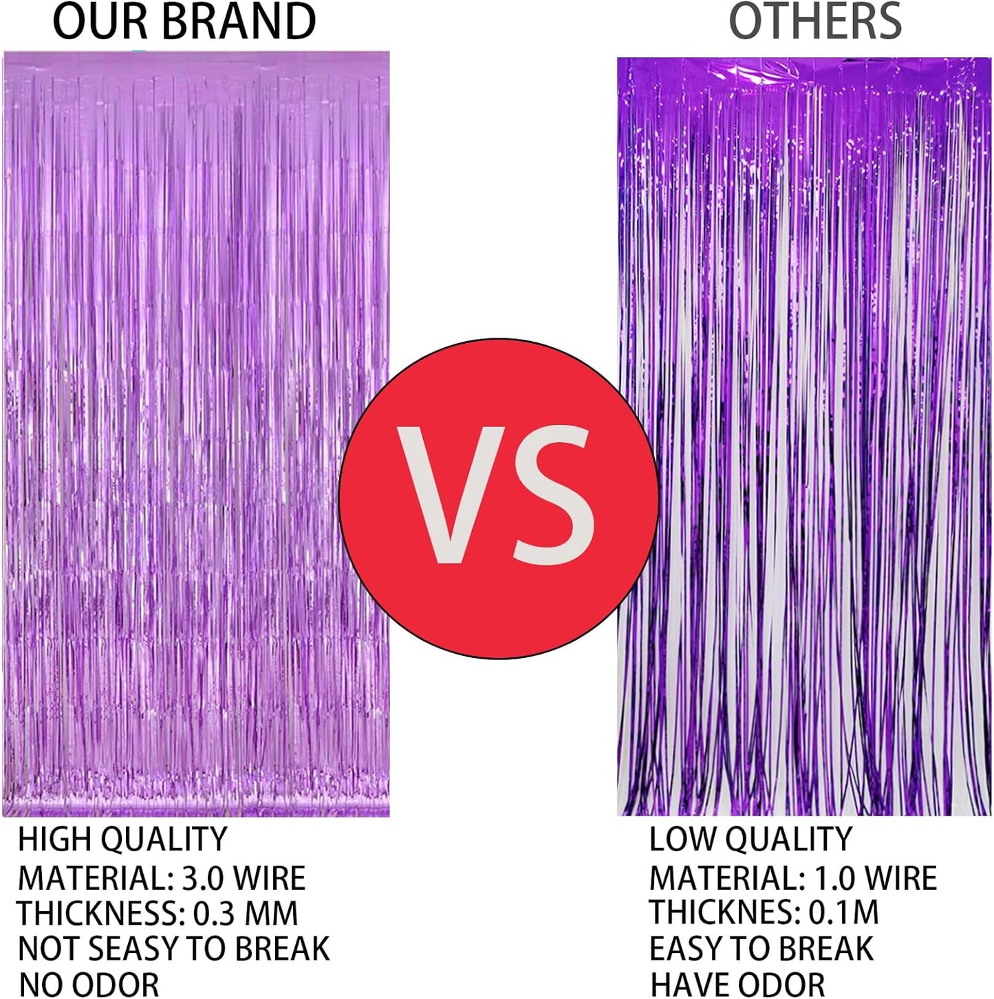 Keyali 4 Pack 3.3 * 8.3 ft Foil Curtain Metallic Tinsel Fringe Curtains Photo Booth Props Backdrop for Birthday Wedding Engagement Baby Shower Christmas Holiday Celebration Partyl,Purple