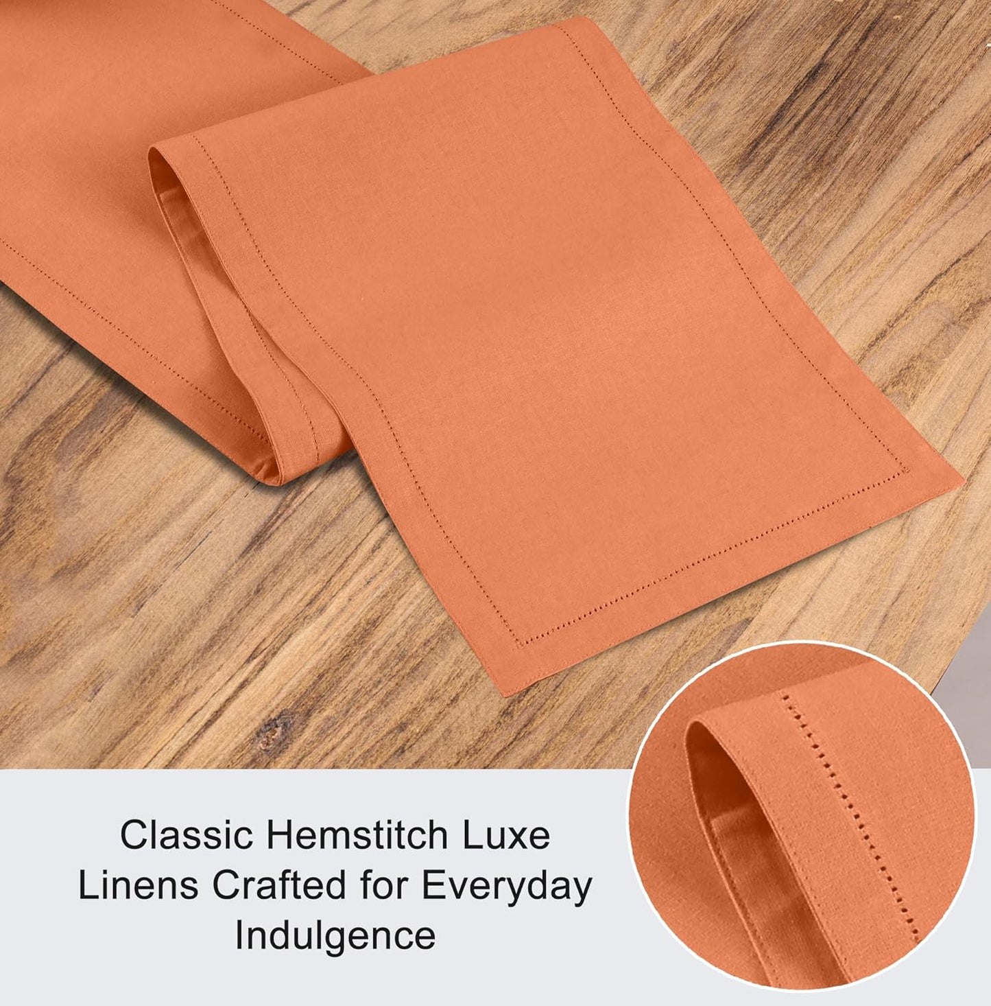 Ruvanti Linen Table Runner 120 Inches, Classic Hemstitch, Washable, Reusable, Non-Slipping, Stain Resistant- Perfect for Parties, Weddings, Dinners, Thanksgiving, Christmas, Indoor use – Orange