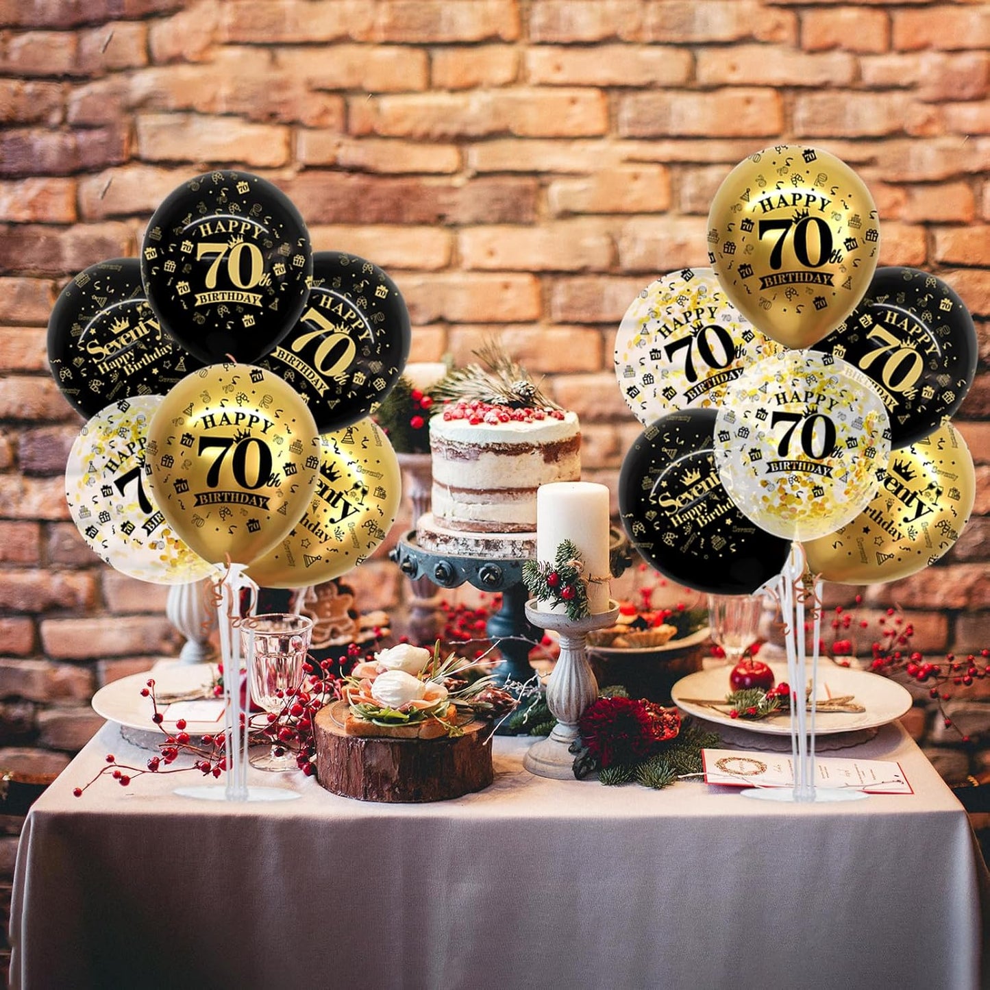 TONIFUL 4 Set Black Gold Balloon Stand Kit for Birthday Decorations for 70th,Balloon Centerpieces for Table Party Decorations Cheers to 70 Years Old Birthday for Men and Women