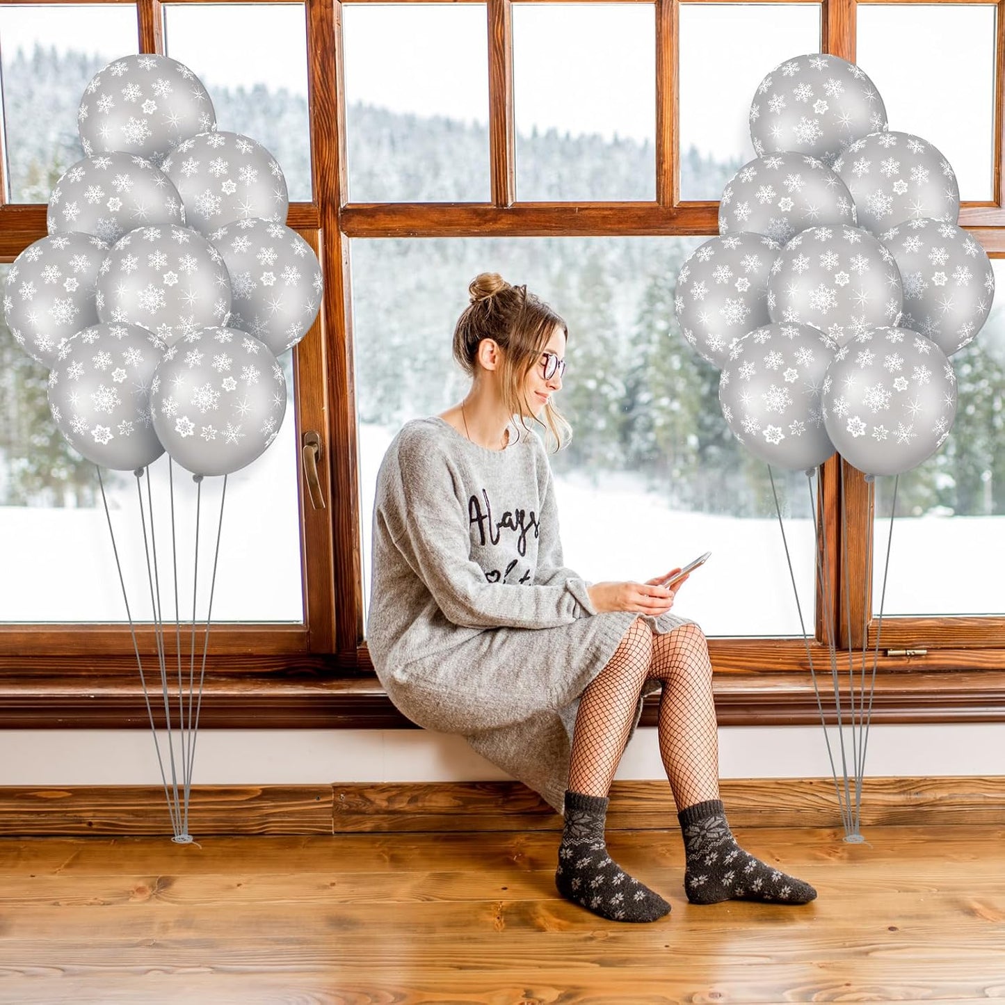 Skylety 40 Pieces Snowflake Balloons Bulk Winter Transparent Snowflake Latex Balloons for Christmas Birthday Wedding Party Decorations (Silver)