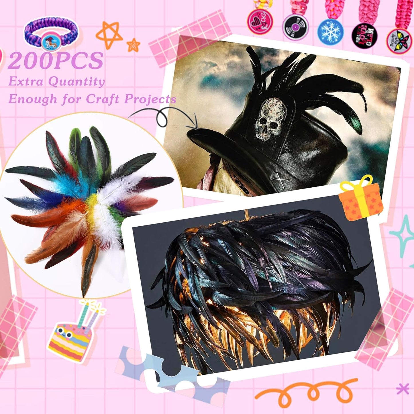 SOGUGOM Mardi Gras Rooster Tail Feathers - 200 pcs 5-7 inch Natural Rooster Tail Feathers Bulk for Mardi Gras, Costume and Party(Mardi Gras)