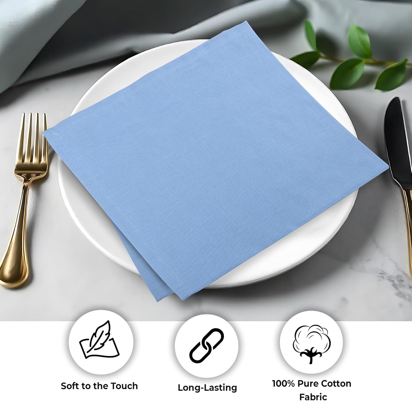 Urban Villa Ice BlueNapkins Solid Set of 12 Cloth Dinner Napkins Size 20x20 Inches Cloth Napkins 100% Cotton with Mitered Corners Ultra Soft DinnerNapkins