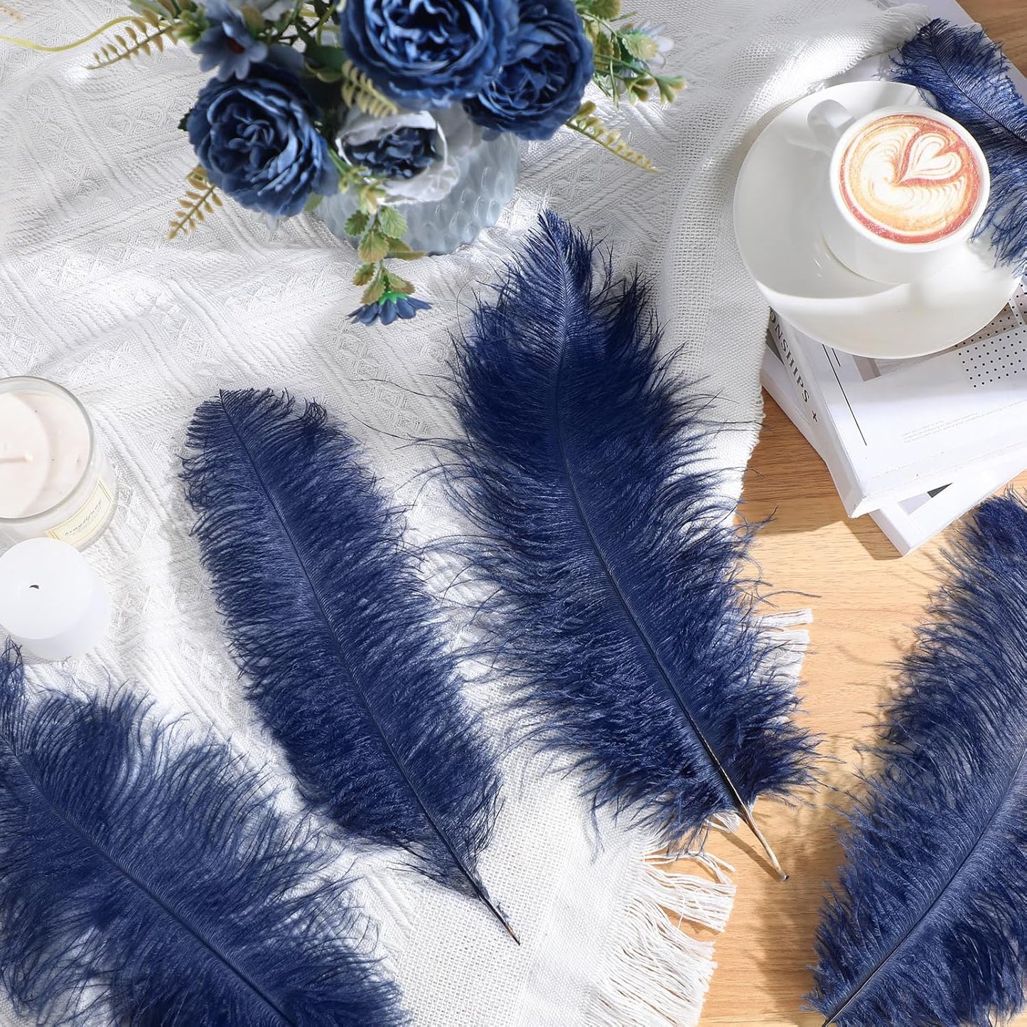 Maitys 90 Pcs Large Natural Ostrich Feathers Bulk 14-16 Inch (35-40cm) 12-14 Inch (30-35cm) 10-12 Inch (25-30cm) Ostrich Feathers Plumes for Centerpieces Wedding (Navy Blue)
