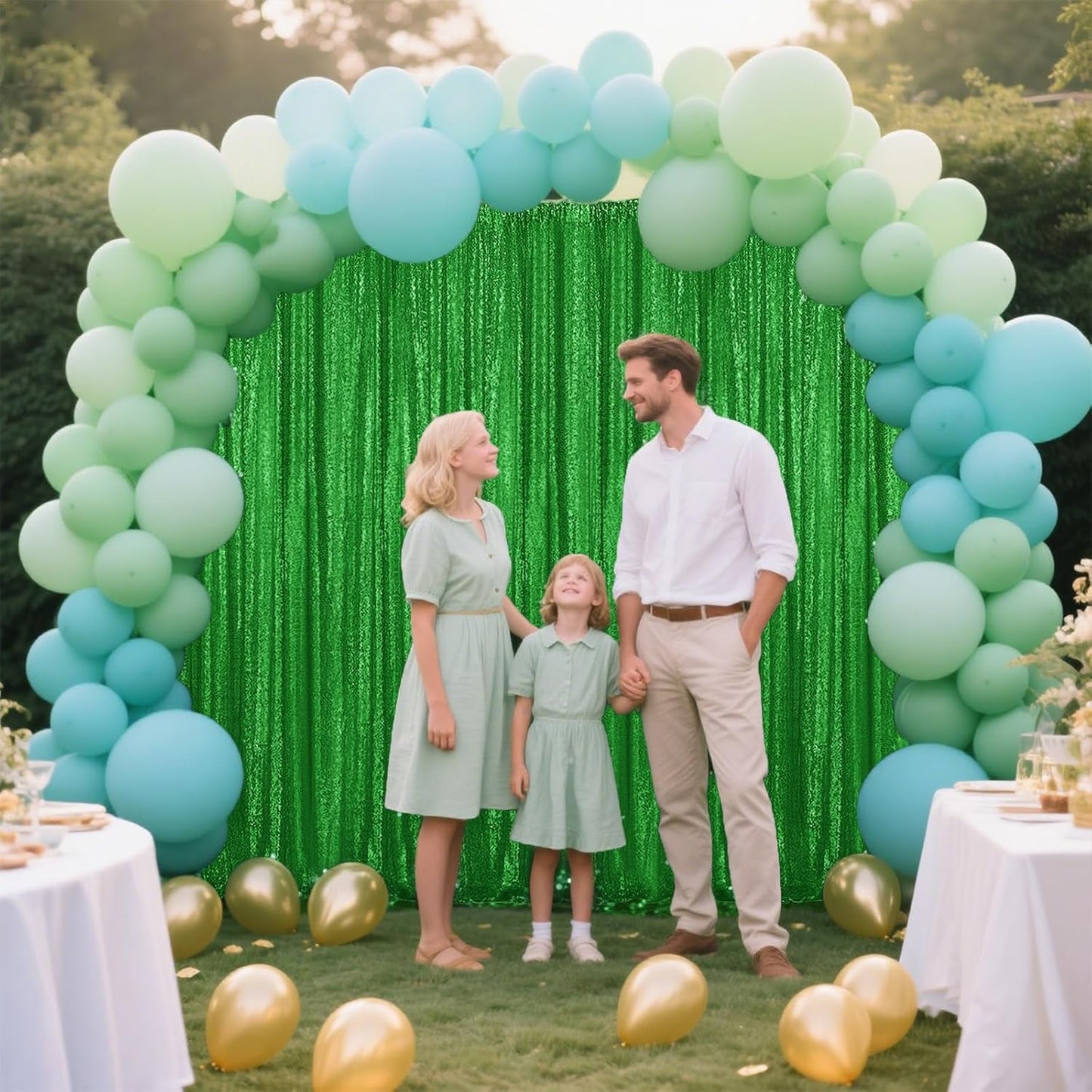 Green Sequin Backdrop Curtain 4 Pieces 2FTx8FT Glitter Photography Backdrop for Party Wedding Birthday Christmas Decorations