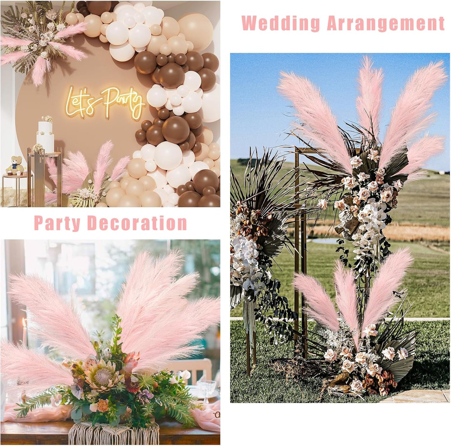 35" Pink Faux Pampas Grass Decor, 8pcs Large Tall Fluffy Artificial Pompous Grass Branches Floral Fake Pompas Grass Bulrush Floor Vase Filler Flower Arrangement for Home Wedding Boho Decor