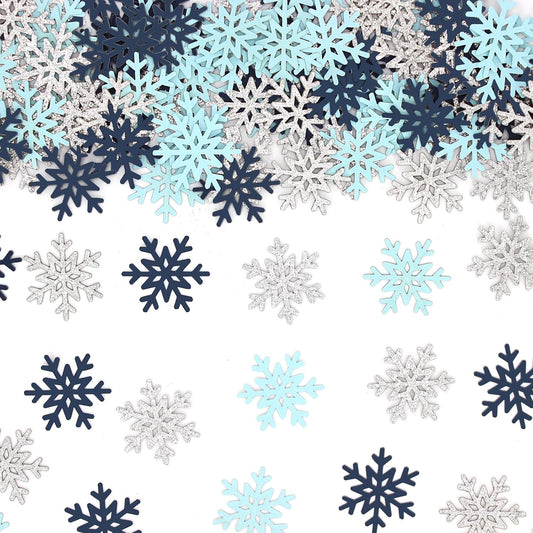 200PC Blue Silver Snowflakes Confetti Winter Wonderland Baby Shower Decorations Boy First Birthday Table Scatter Christmas Party Decor