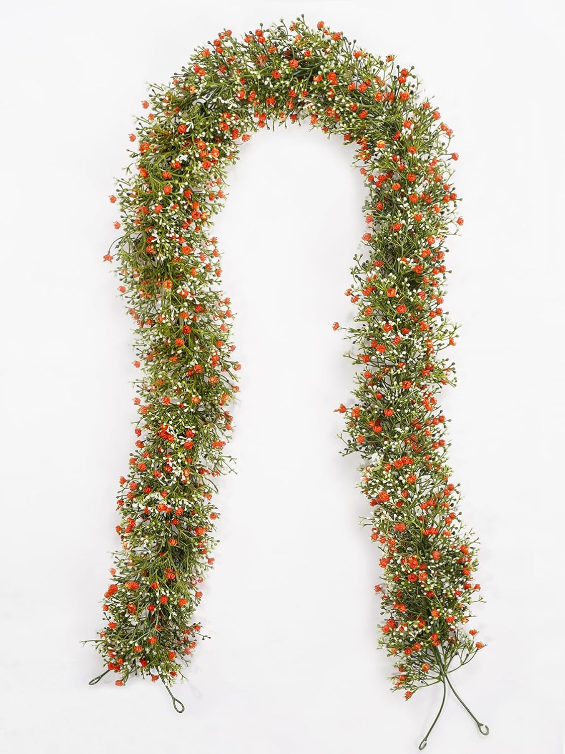 2 Pcs 5.8ft Artificial Baby Breath Flower Vines, Babys Breath Artificial Flowers Real Touch Faux Gypsophila Hanging Fake Baby's Breath Garlands for Wedding and Baby Shower Decor(Red-Orange