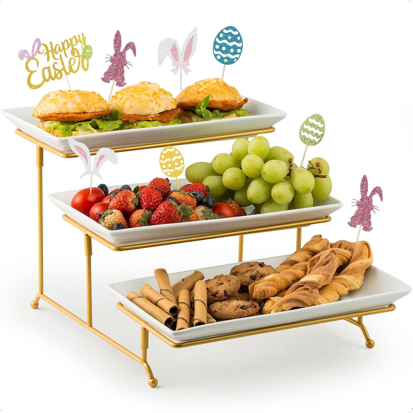 YHOSSEUN Large 3 Tier Serving Tray with Serving Stand, Serving Dishes for Entertaining, Tiered Serving Tray for Valentines Day, Suitable for Dessert Table Display Set Catering Supplies, 12 inch Gold